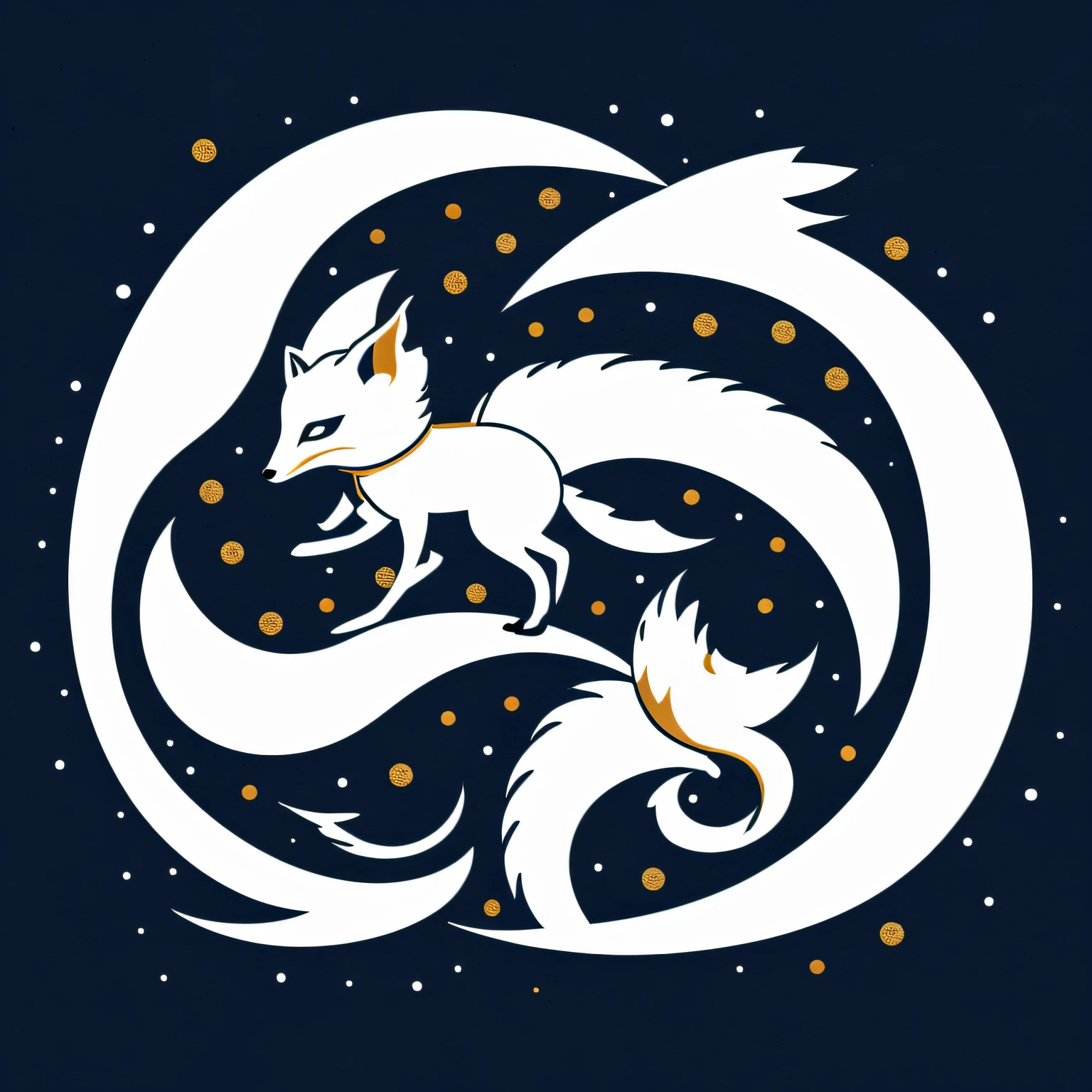 ((masterpiece)), ((ultra detail)), (Logo with TEAM SNOW FOX writing), fox line art logo, white and dark gold background, dark blue, minimal and solid — SNOW FOX