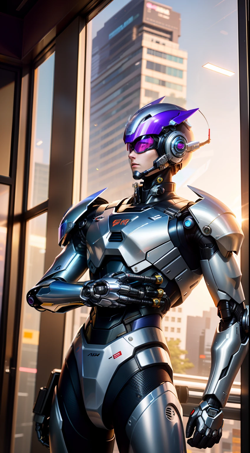 wearing her helmet ,
Araki man in futuristic suit standing in front of the window, cyberpunk art inspired by Yanjun Cheng, Trend of CGsociety, neoism, cybersuit, cyber suit, Man in mecha cyber armor, cyber suit, diverse cybersuits, Mecha suit, anime robots, movie still of a cool cyborg, covered in full metal armor