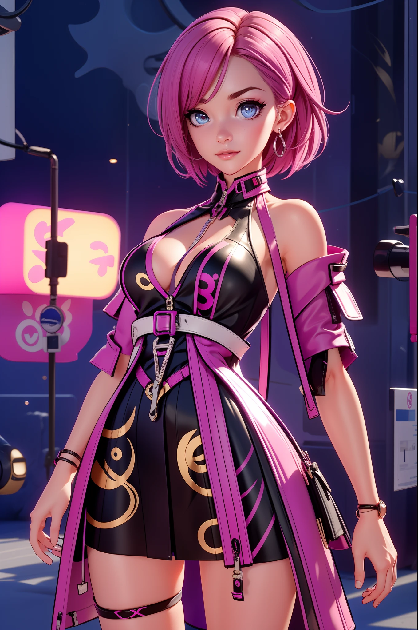 full body picture Unreal Engine 5 8K UHD of beautiful woman,with short white hair,Dress colorful neon color tight futuristic latex spider woman cosplay。,Latex swimwear,Sexy action,Wait for slow breasts,Muscular figure,Swimsuits that rarely cover the skin,latex glove,Wear purple glass,耳Nipple Ring,Piercing of lips Perforated,Modern age city,best qualityer,tmasterpiece,8K UHD wallpaper