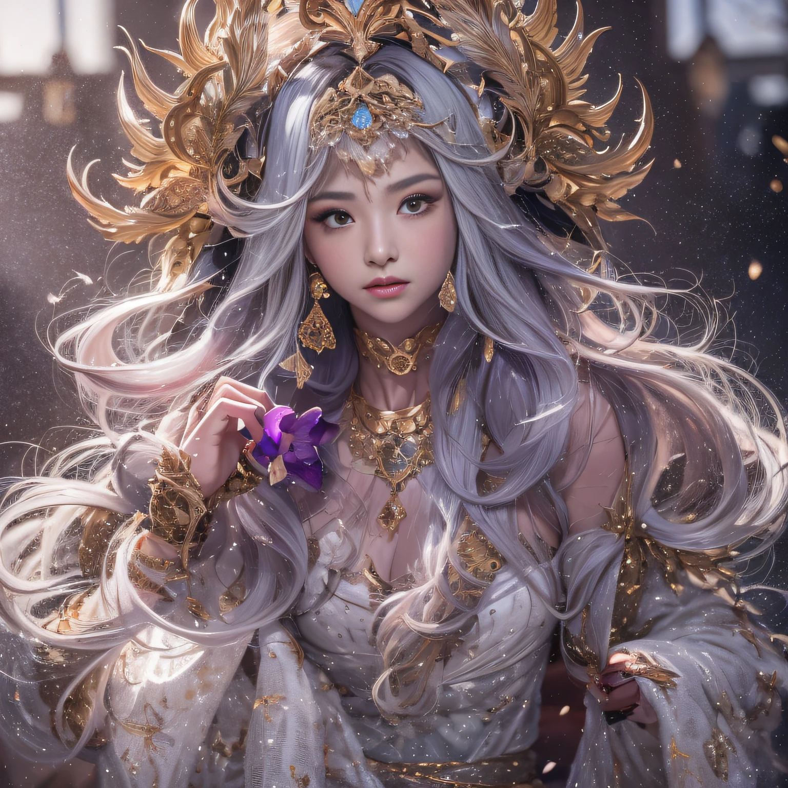 A close up of a woman with long hair wearing a crown - SeaArt AI