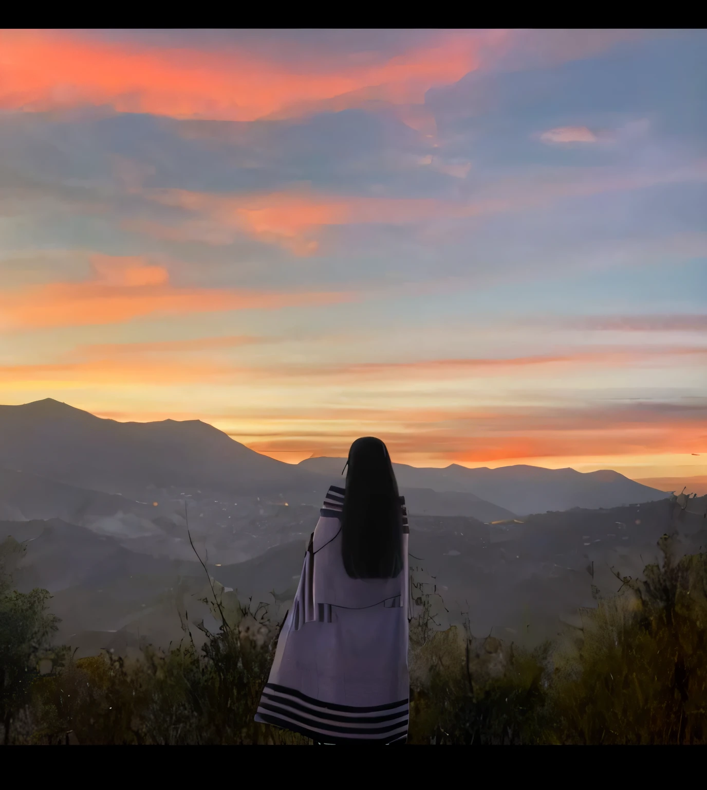 Arakfi woman standing on the hill overlooking a beautiful sunset, mountains and sunset!!, With sunset, mountains and colorful sunset!!, at a beautiful sunset, Sunset view, late sunset, with a sunset, girl watching sunset, late sunset, looking out at a sunset, watching the sunset, during sunrise, Nice view, At sunrise, at the sunset