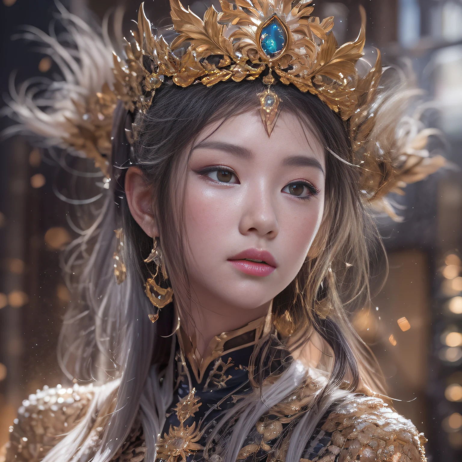 32K(tmasterpiece,k hd,hyper HD,32K)short detailed hair,Gold jewelry area in the back room,Flame Girl ,Yao Lang protector (realisticlying:1.4),Python pattern robe,Purple-pink tiara,Snowflakes fluttering,The background is pure,Hold your head high,Be proud,The nostrils look at people, A high resolution, the detail, RAW photogr, Sharp Re, Nikon D850 Film Stock Photo by Jefferies Lee 4 Kodak Portra 400 Camera F1.6 shots, Rich colors, ultra-realistic vivid textures, Dramatic lighting, Unreal Engine Art Station Trend, cinestir 800,Hold your head high,Be proud,The nostrils look at people