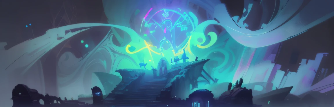 There is a digital painting with lights, colorful concept art, arte de fundo, luminescent concept art, painted as a game concept art, background artwork, concept art magical highlight, emotional concept art, jen bartel, indie concept art,temple, indie game concept art, Stylized concept art,Sanctuary, digital painting concept art