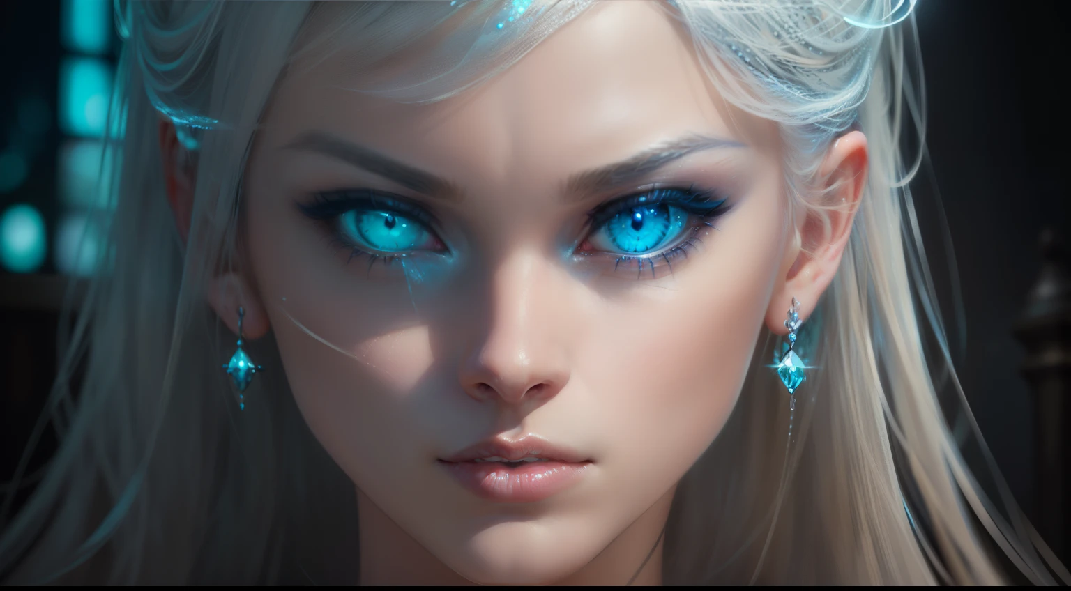 Glow, glowing blue eyes , seductive , platinum blonde , sexy , blue underwear (ultra photorealistic:1.3), (masterpiece:1.4), best quality, ((realistic)), high quality, ultra detailed, ((real image)), ((realistic skin)), ((realistic face)),(illustration:1.05), (beautiful:1.05), (beautiful detailed eyes:1.05), (cinematic light:1.1), turquoise blue detaches, full body , demonic ,evil