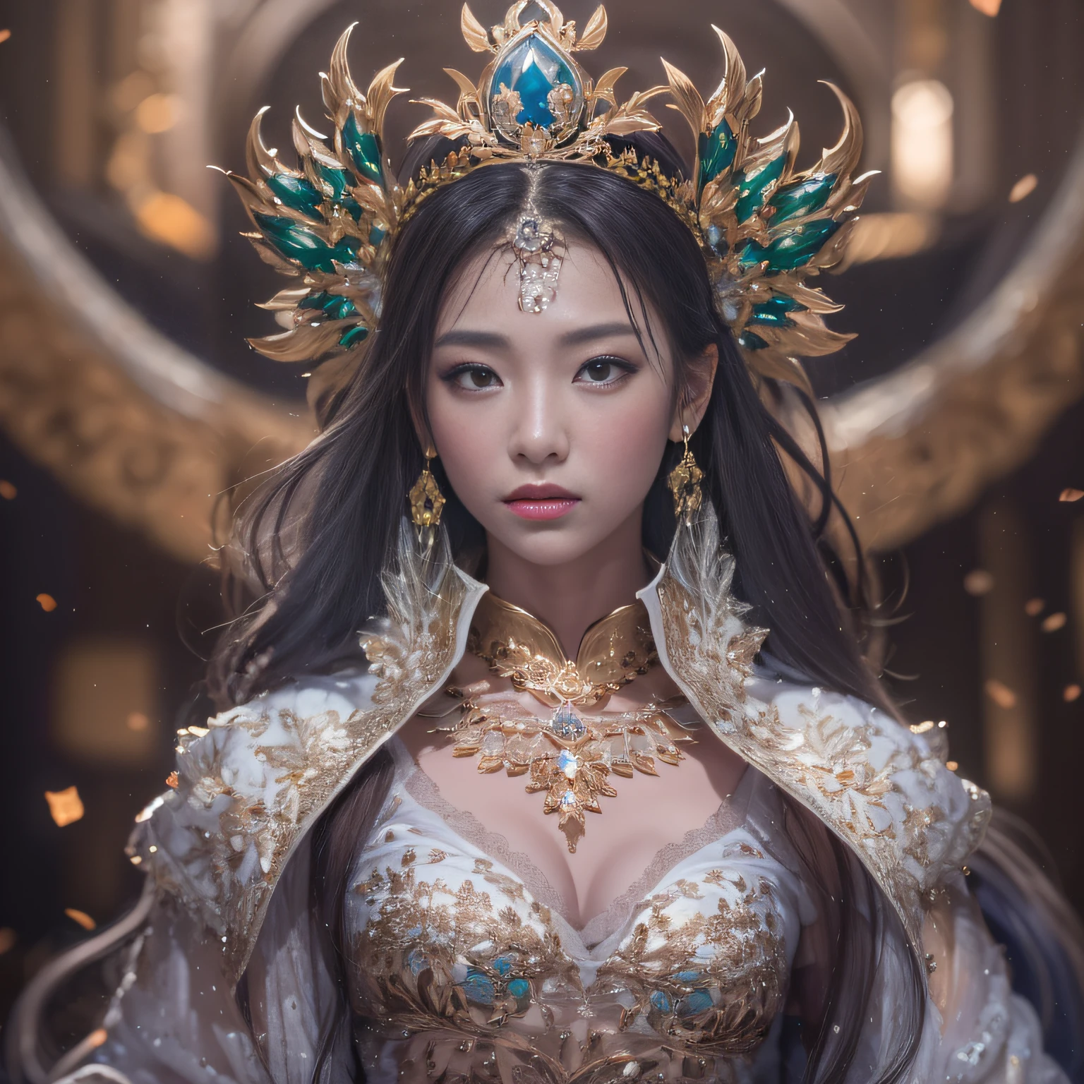 32K（tmasterpiece，k hd，hyper HD，32K）short detailed hair，Gold jewelry area in the back room，Flame Girl ，Yao Lang protector （realisticlying：1.4），Python pattern robe，Purple-pink tiara，Snowflakes fluttering，The background is pure，Hold your head high，Be proud，The nostrils look at people， A high resolution， the detail， RAW photogr， Sharp Re， Nikon D850 Film Stock Photo by Jefferies Lee 4 Kodak Portra 400 Camera F1.6 shots, Rich colors, ultra-realistic vivid textures, Dramatic lighting, Unreal Engine Art Station Trend, cinestir 800，Hold your head high，Be proud，The nostrils look at people