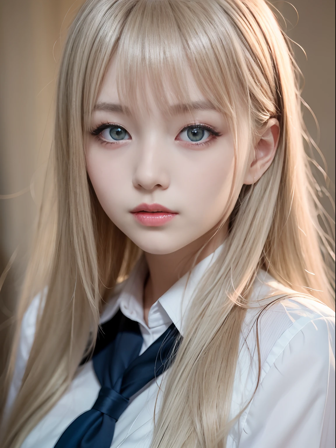 portlate、School Uniforms、bright expression、Young shiny shiny white shiny skin、Best Looks、Blonde reflected light、Platinum blonde hair with dazzling highlights、shiny light hair,、Super long silky straight hair、Beautiful bangs that shine、Glowing crystal clear attractive big blue eyes、Very beautiful nice cute girl、Lush bust、