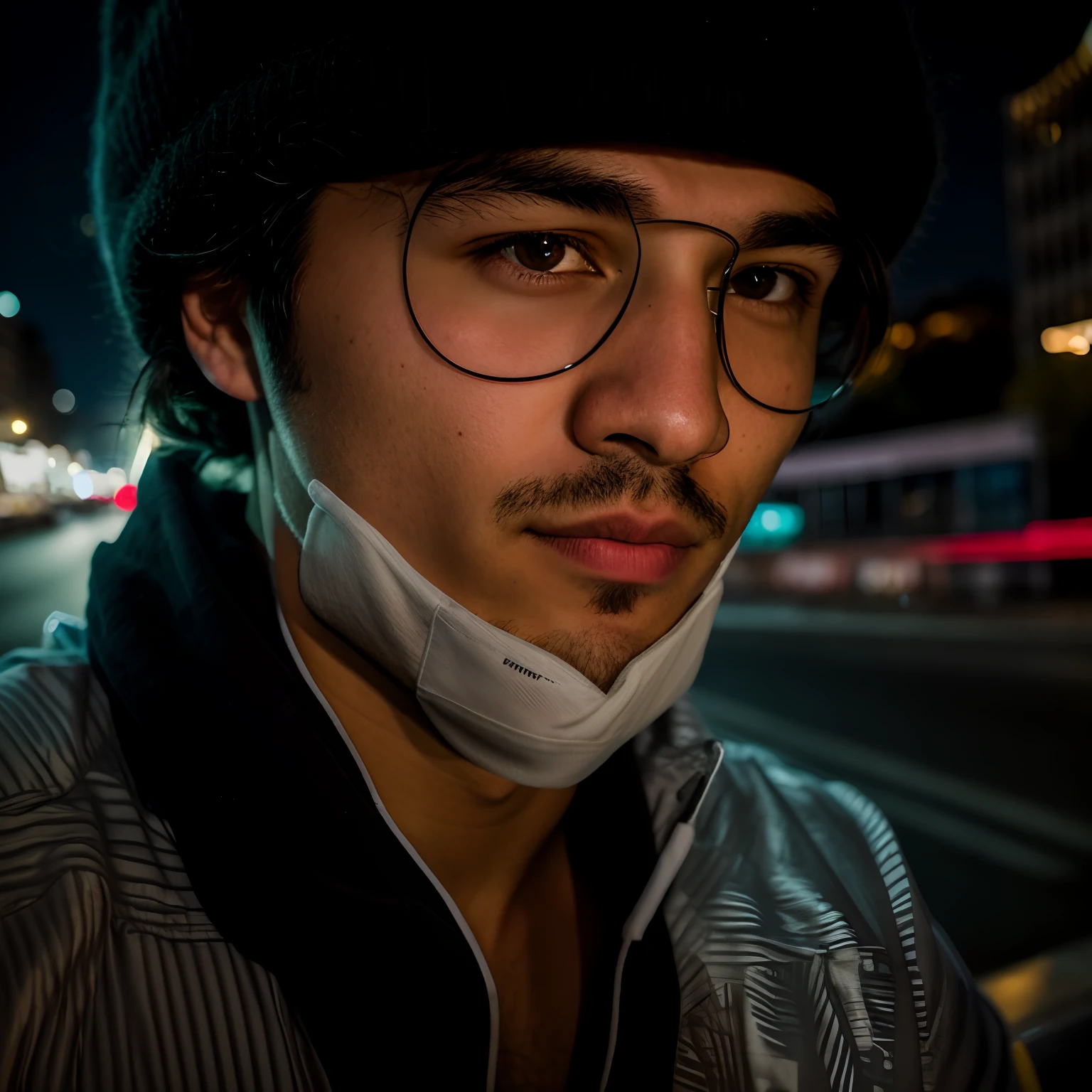 RAW Photo, 25 Years Old Casual Male Portrait Photo, Night, City Street, (High Detail Skin: 1.2), 8k UHD, DSLR, Soft Light, High Quality, Film Granule, Fujifilm XT3