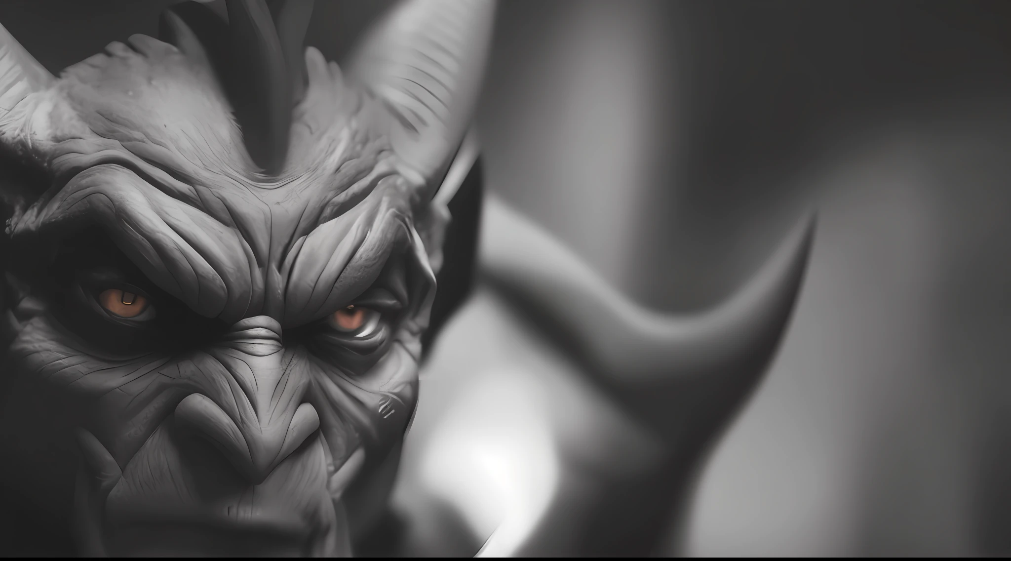 A close up of a devil, monotone color pallete, 50 Mm lens, epic, artistic, cinematic lighting, photorealistic