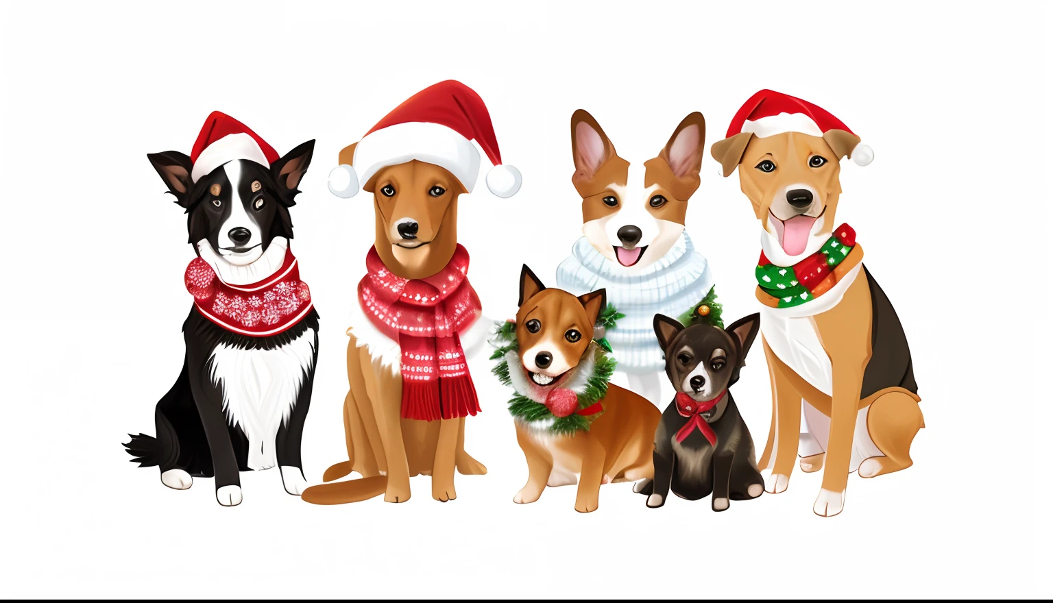 There are a lot of dogs wearing Christmas hats and scarves, wearing festive clothing, Dogs, adolable, added detail, author:Lucette Barker, author:Brenda Chamberlain, LOL, author:Winona Nelson, author:Maximilian Vanka, festivity, awww, Cartoon illustration, inspired by Ernest William Christmas, author:Sylvia Dimitrova, author:Lisa Mirroy, by Sydney Carline