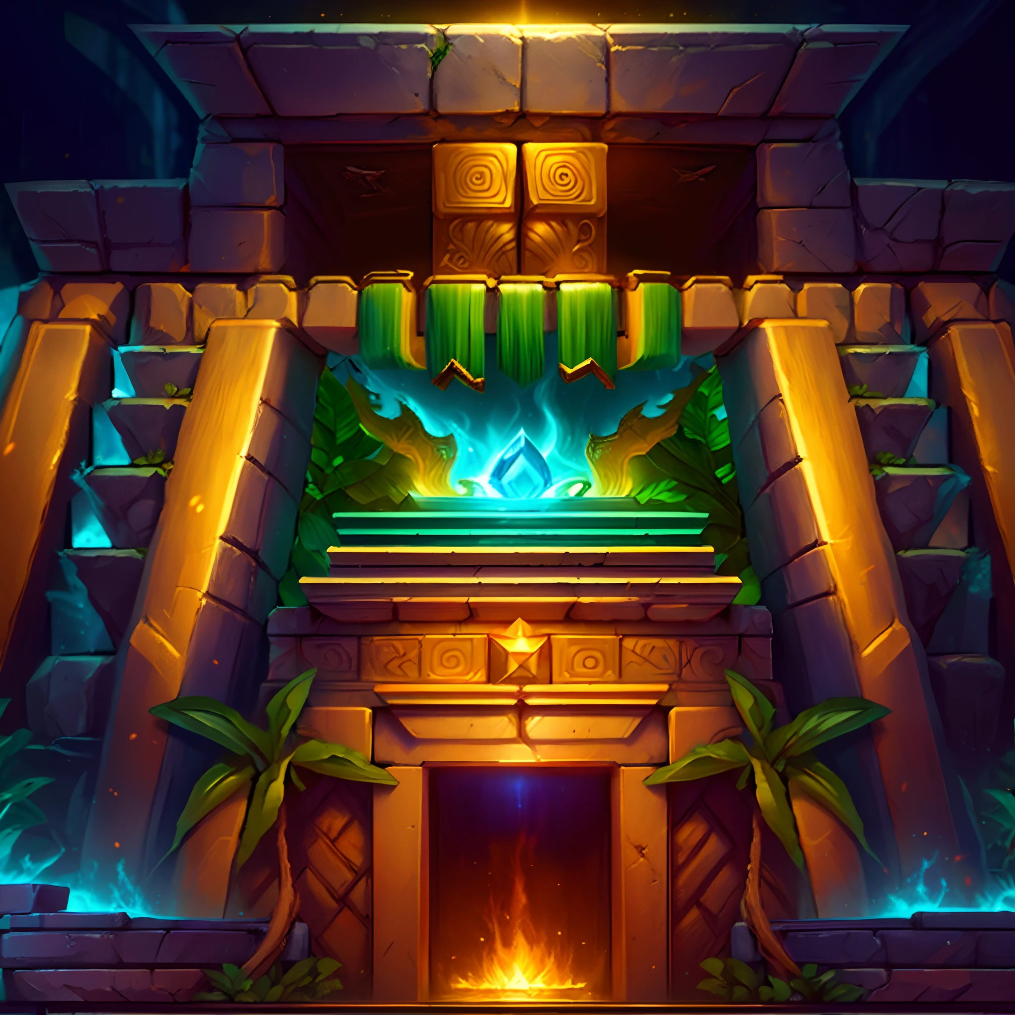 Mayan temple in the jungle,golden colored,Resplendent,gameicon,league of legends splashart,highest masterpiece,high qulity,Clear details