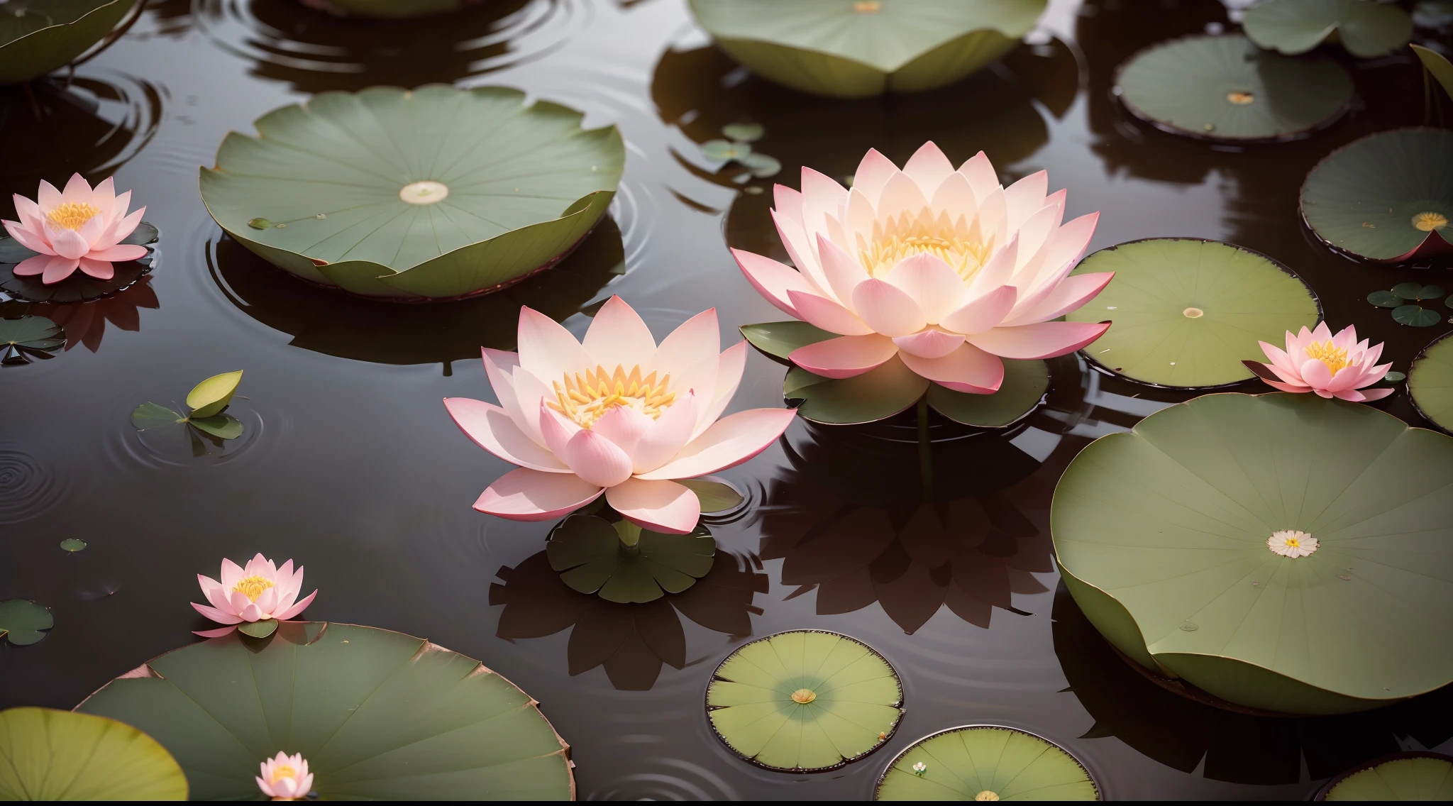 There is a small boat,There are pink flowers in the water, lotus flowers on the water, Lotus pond, lotuses, water lilies, lotus flower, lotuses, with lotus flowers, Lotus, zen natural background, lotus petals, very beautiful photograph of, waterlily pond, the lilies. 8 k'', Nature wallpaper, beautiful serene landscape, Beautiful wallpaper