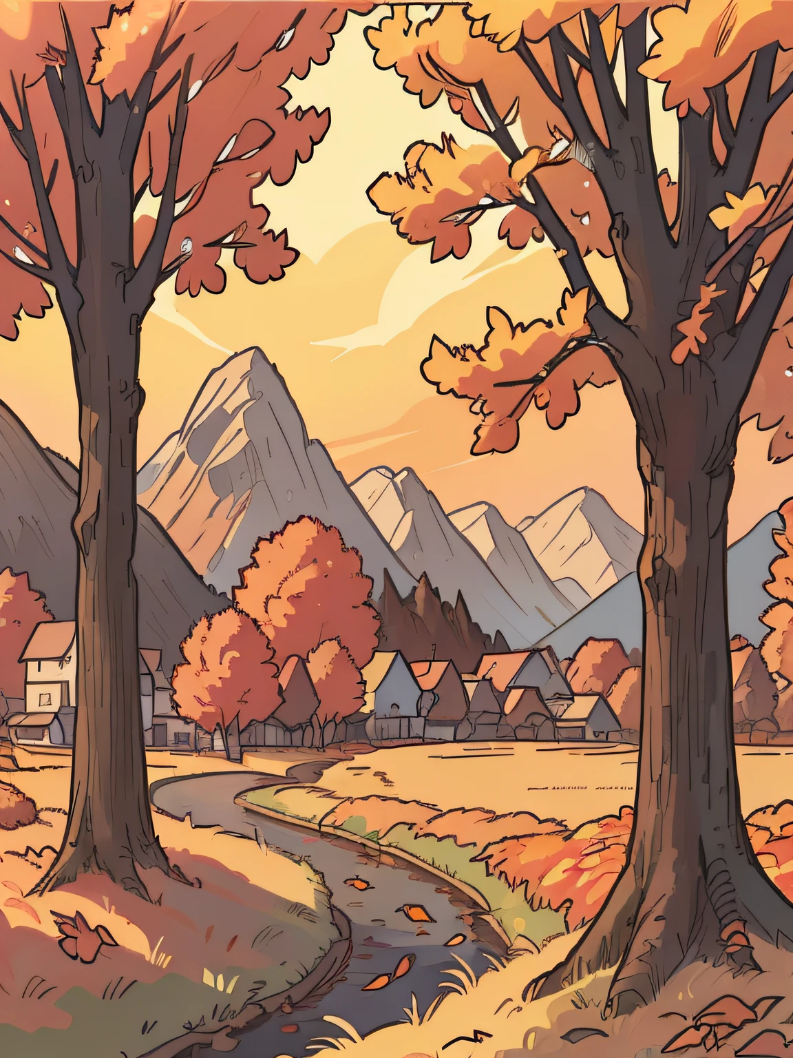 tmasterpiece、32K image quality、autumnal、The view of the autumn leaves、Landscape painting