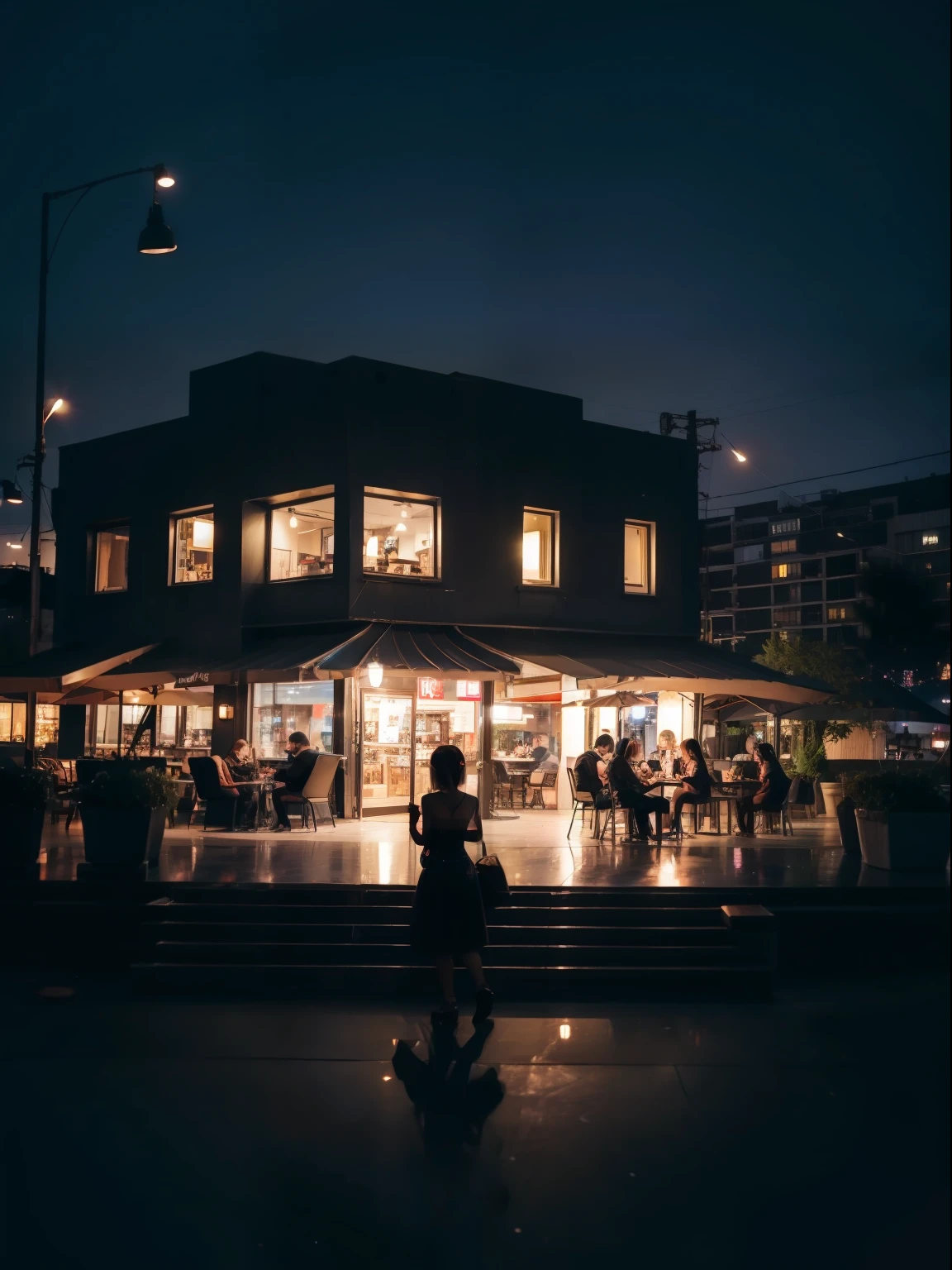 Modern Cafe,Night,