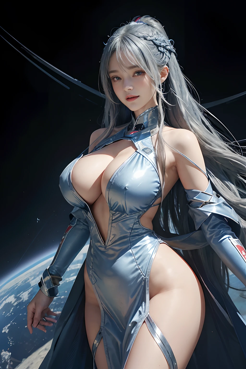 (Front Focus),Surrealist portraits of women by David Hockney and Alphonse Mucha,((ultra gigantic tits))、((Upper body naked))、(City of the Future)、Spacecraft room、((Space Colony))、( Exposed)、(((A smile)))、((wearing futuristic clothing))、Fantasyart,(((Blue long-wave hair)))、(((Red and white and silver futuristic outfit)))、android、wearing futuristic clothing、((Sexy Japan girl、Clothing of the near future with less fabric))、photographrealistic,动态照明,art stations,poster for,Volumetriclighting,extra detailed face,4 k'',((Colossal tits))、Sexy futuristic clothes beautifully embroidered,With diamonds,Sexy thighs,Decorated with fine near-future costumes and fine jewelry,exposing the abdomen ,Chest 1 Girl, In the Dark, deepshadow, low tune, Cowboy Shot,(official clothing:1.4), The eyes are confused and seductive,legs separated
