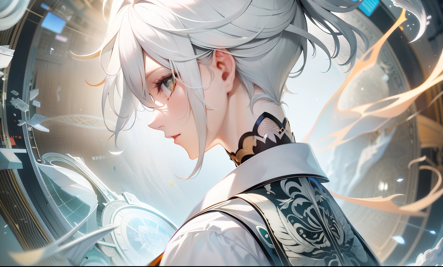 Anime characters with white hair and silver hair in a circular frame, Best anime 4k konachan wallpaper, Detailed digital anime art, detailed anime character art, Detailed key anime art, 4k manga wallpapers, Anime art wallpaper 4 K, Anime art wallpaper 4k, clean and meticulous anime art, nagito komaeda, Key anime art, intricate ornate anime cgi style