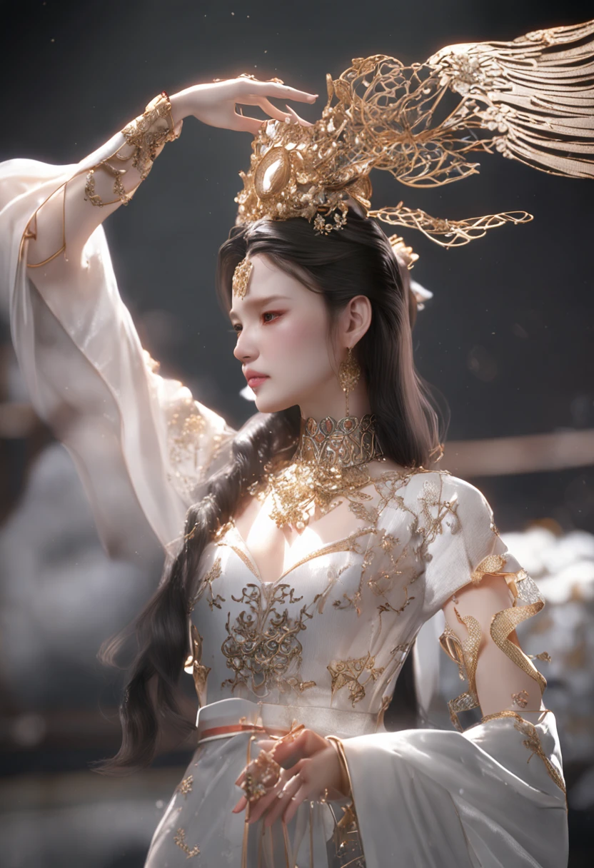 best quality, masterpiece, highres, 1girl, transparent silk china dress, beautiful face, hair ornament, looking at viewer, smile, closed mouth,lips, dress,hair ornament, necklace, jewelry, long hair, earrings, Beautiful face,upon_body, tyndall effect,photorealistic, dark studio, rim lighting, two tone lighting,(high detailed skin:1.2), 8k uhd, dslr, soft lighting, high quality, volumetric lighting, candid, Photograph, high resolution, 4k, 8k, Bokeh