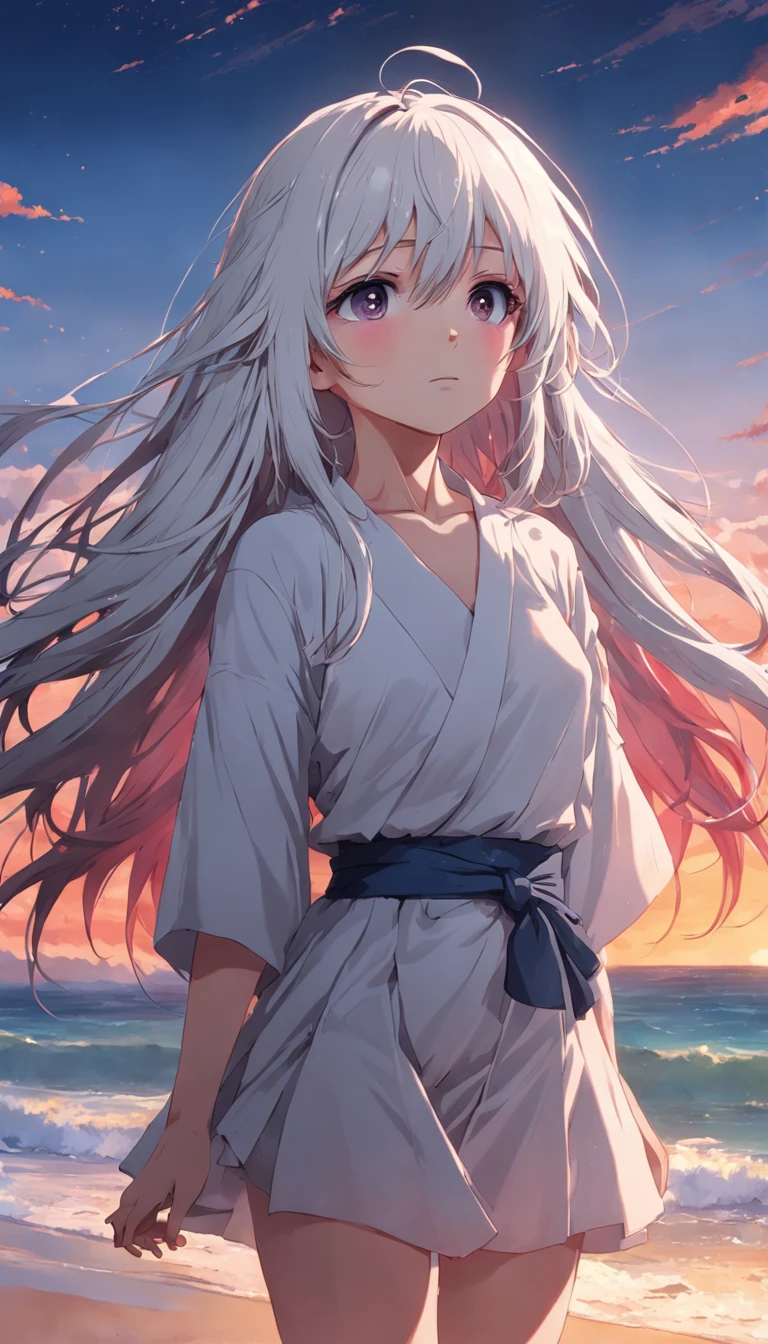 beach,look up,long white hair,dark
