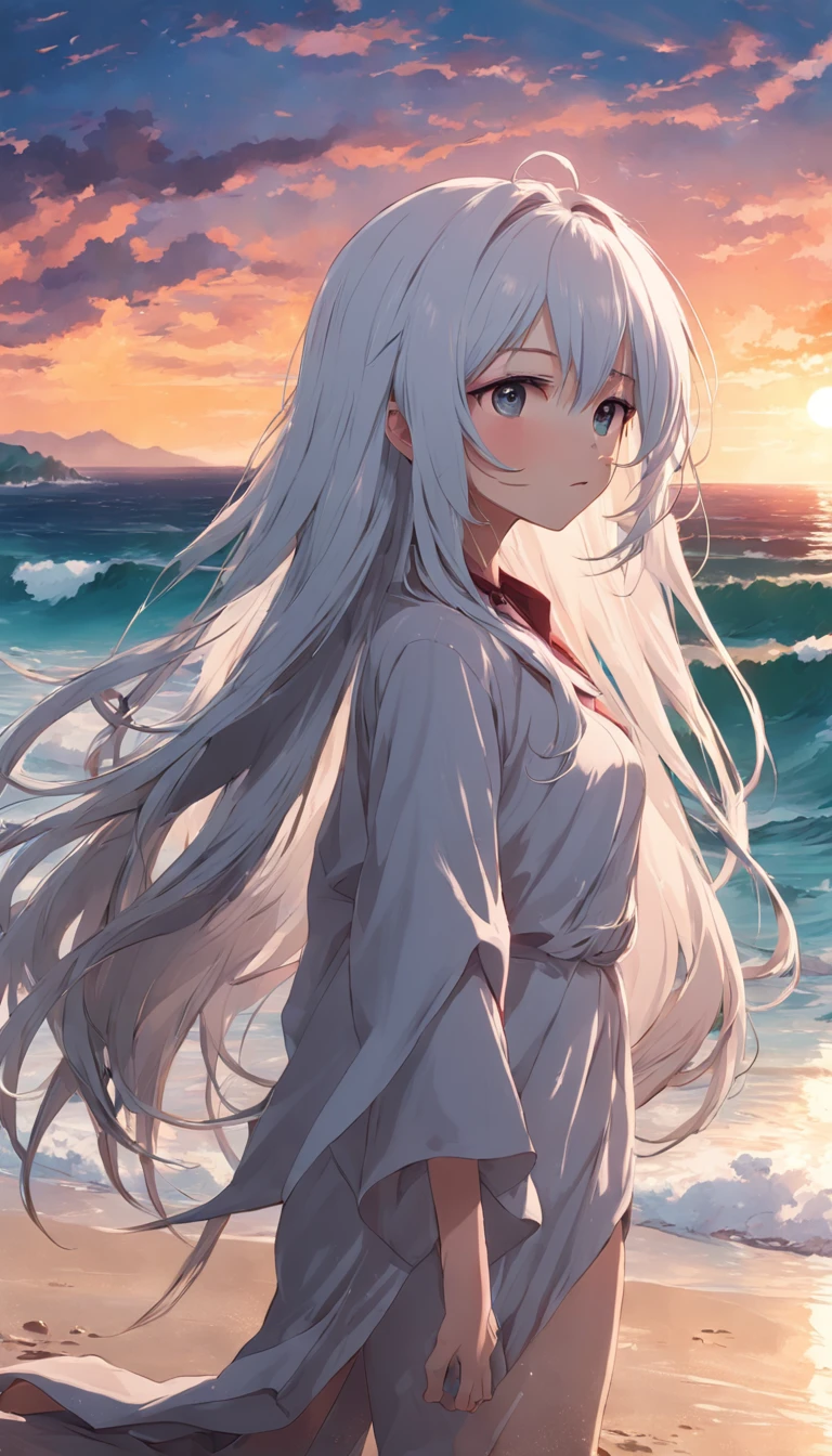beach,look up,long white hair,dark