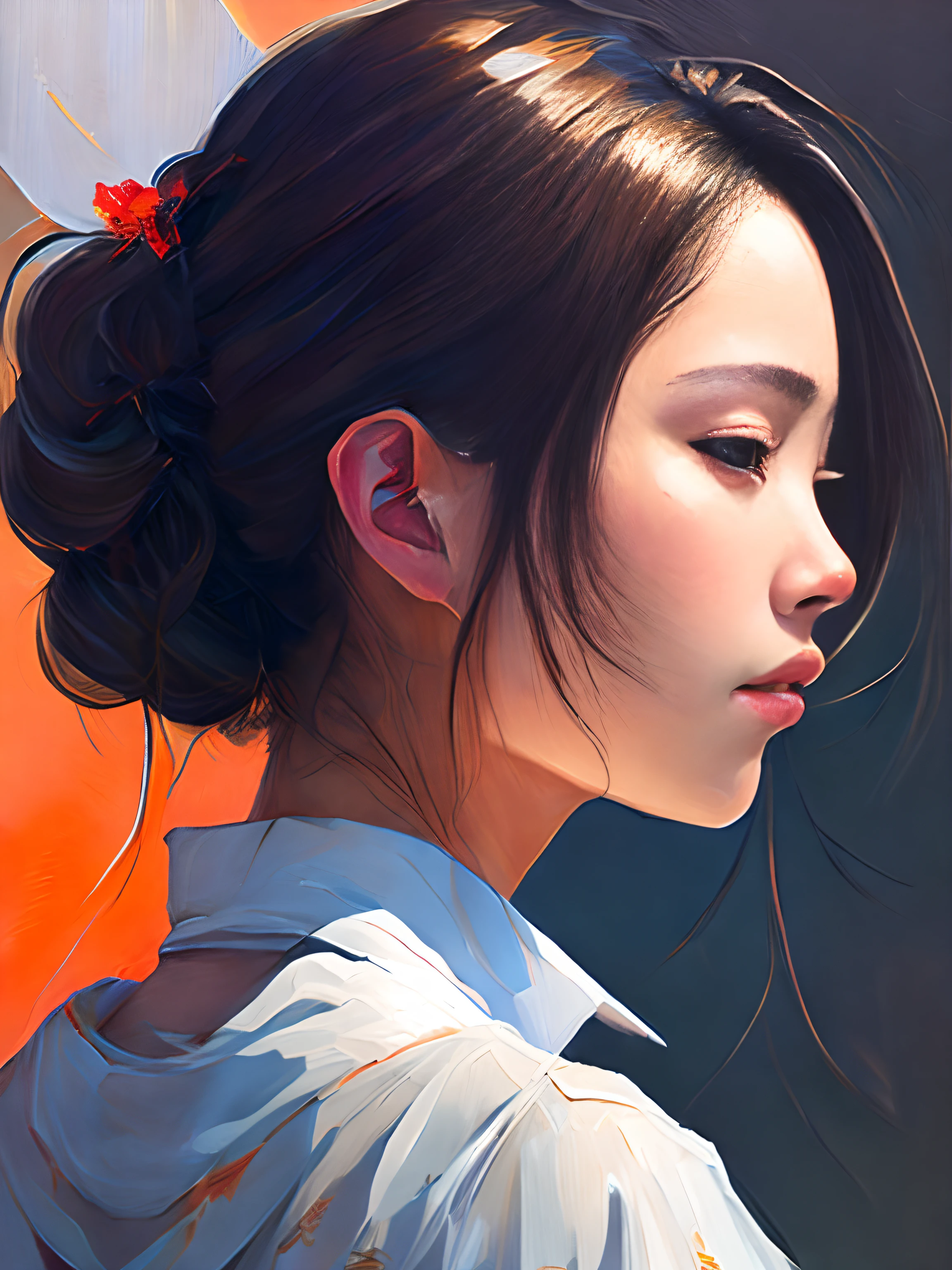 anime half body portrait of newtkn, alisabcnv, from behind, ass, oil painting, trending on artstation, art by midjourney