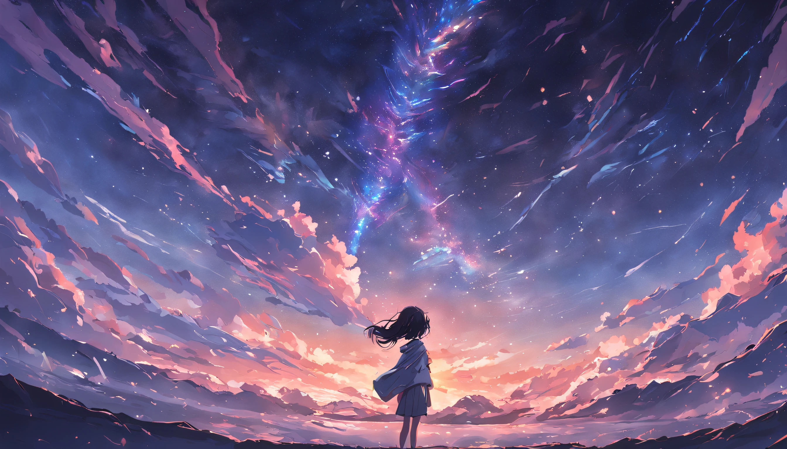 komono,Colorful ocean currents,starrysky,meteors,Looking Up The Sky