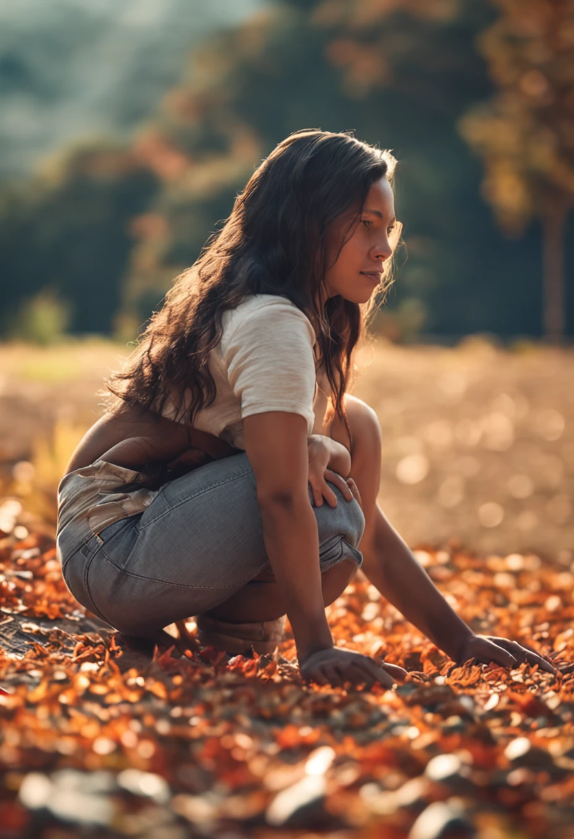 A photo of a girl in doggy pose, kneeling, big ass, backpose, depth of field