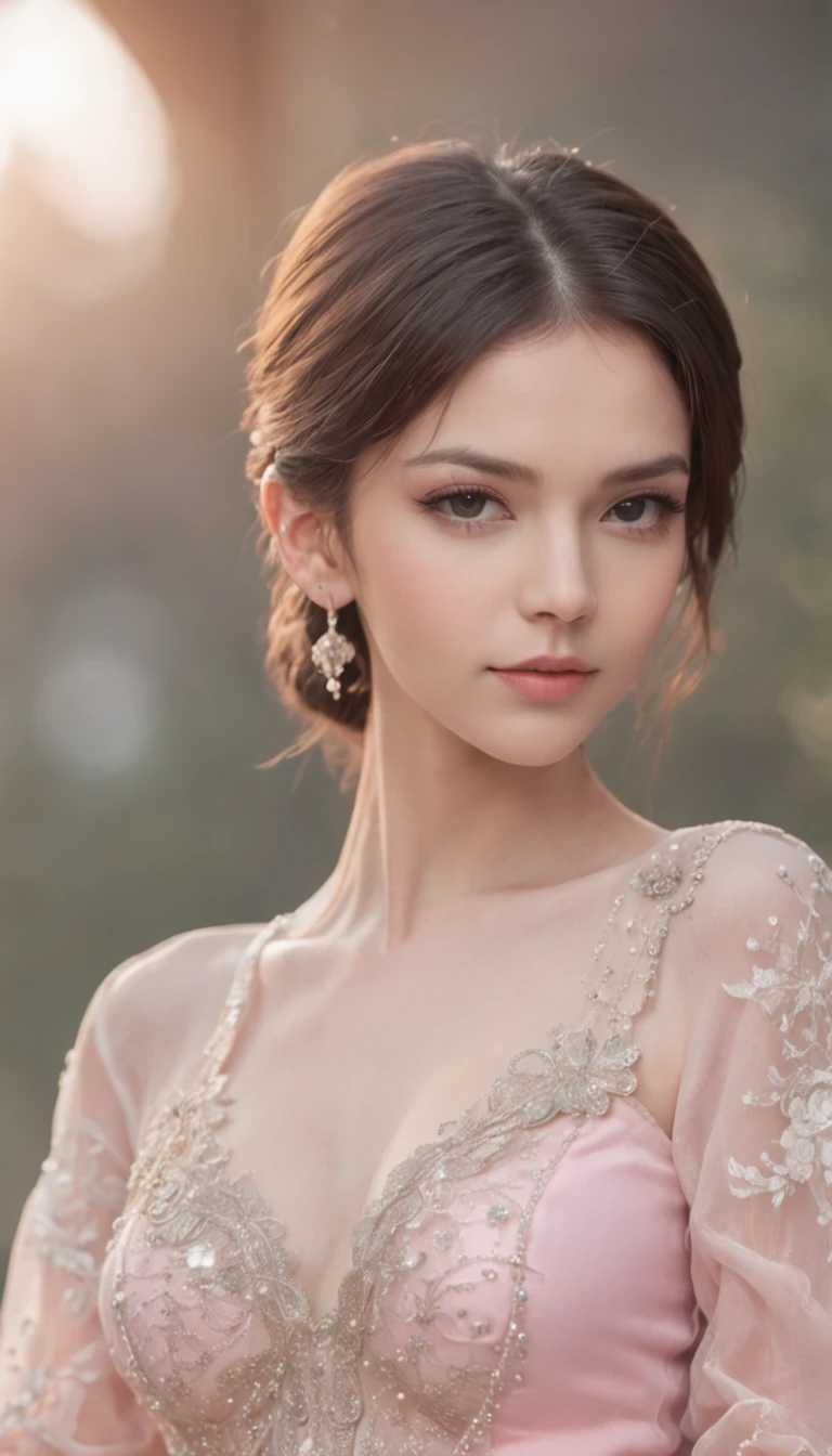 best qualtiy,tmasterpiece,k hd,1girll,(fully body photo,standing on your feet,erect through), Nice face,(slim,dignified),Cold and glamorous,cropped shoulders,cabelos preto e longos,hair adornments,(slender leg,Cross ed leg), Cyan-pink gauze dress,Oriental antique,Beautiful girl,Ethereal dreams,Beautiful goddess,Detailed scenes, Eye-catching accessories, Picturesque, ((from below))