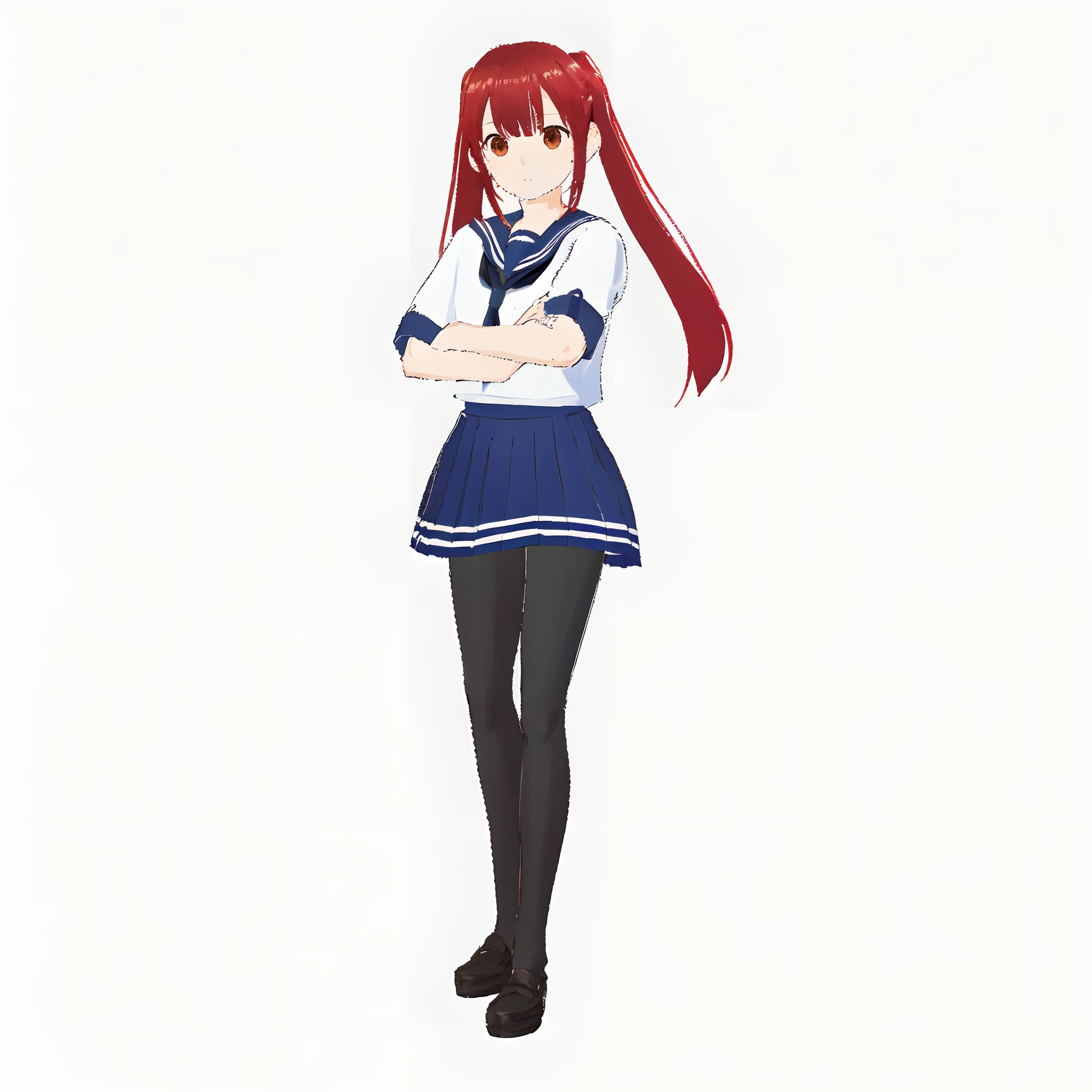 masterpiece, Work, Anime girl with crossed arms and dressed as a sailor, single character full body, Animated VTuber full-body model, full body single character, April's renders, iwakura lain, female anime character, realistic young anime girl, pantyhose, Curis Makise Stein's Gate Animation, Animation full-body illustration, Panty High, It's a brilliant atmosphere.
