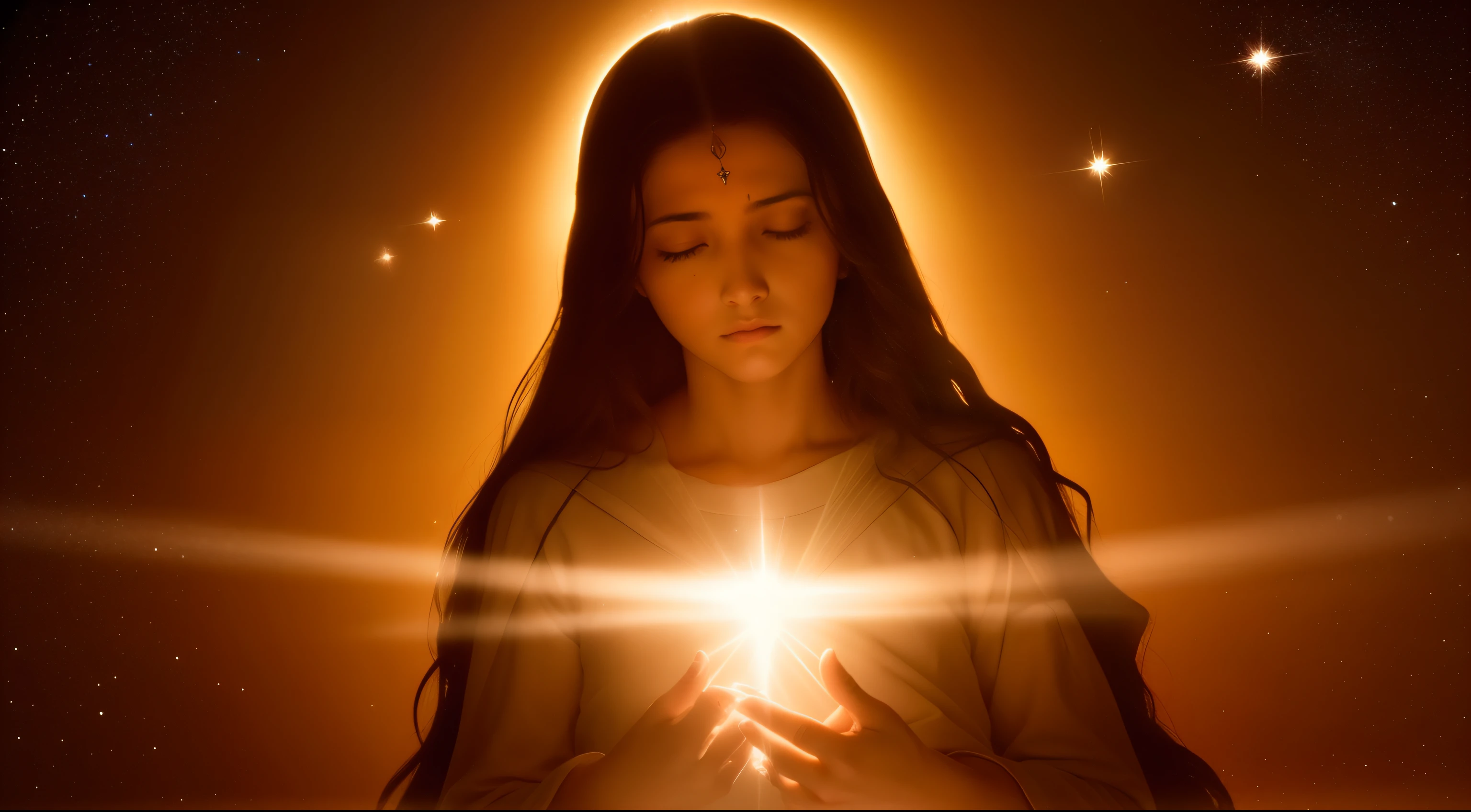 Imagine a heavenly scenario, with the night sky filled with bright stars. In the center of this starry sky, a luminous and transcendental hand begins to form. The hand is enveloped by a soft and radiant aura, que emana uma luz dourada e calorosa.
in the palm of your hand, Two deep scar marks are visible, representing the holes in the nails of Jesus' hands of the crucifixion. These scars are illuminated in a special way, radiating a light even more intense than the rest of the hand. This symbolizes the importance of Jesus' sacrifice and the message of redemption.
The scene captures the sense of divine presence, with the hand of Jesus hovering in heaven, emanating a sense of peace, Love and forgiveness. The heavenly atmosphere and illuminated scars serve as a powerful visual reminder of Jesus' crucifixion and redemptive grace.