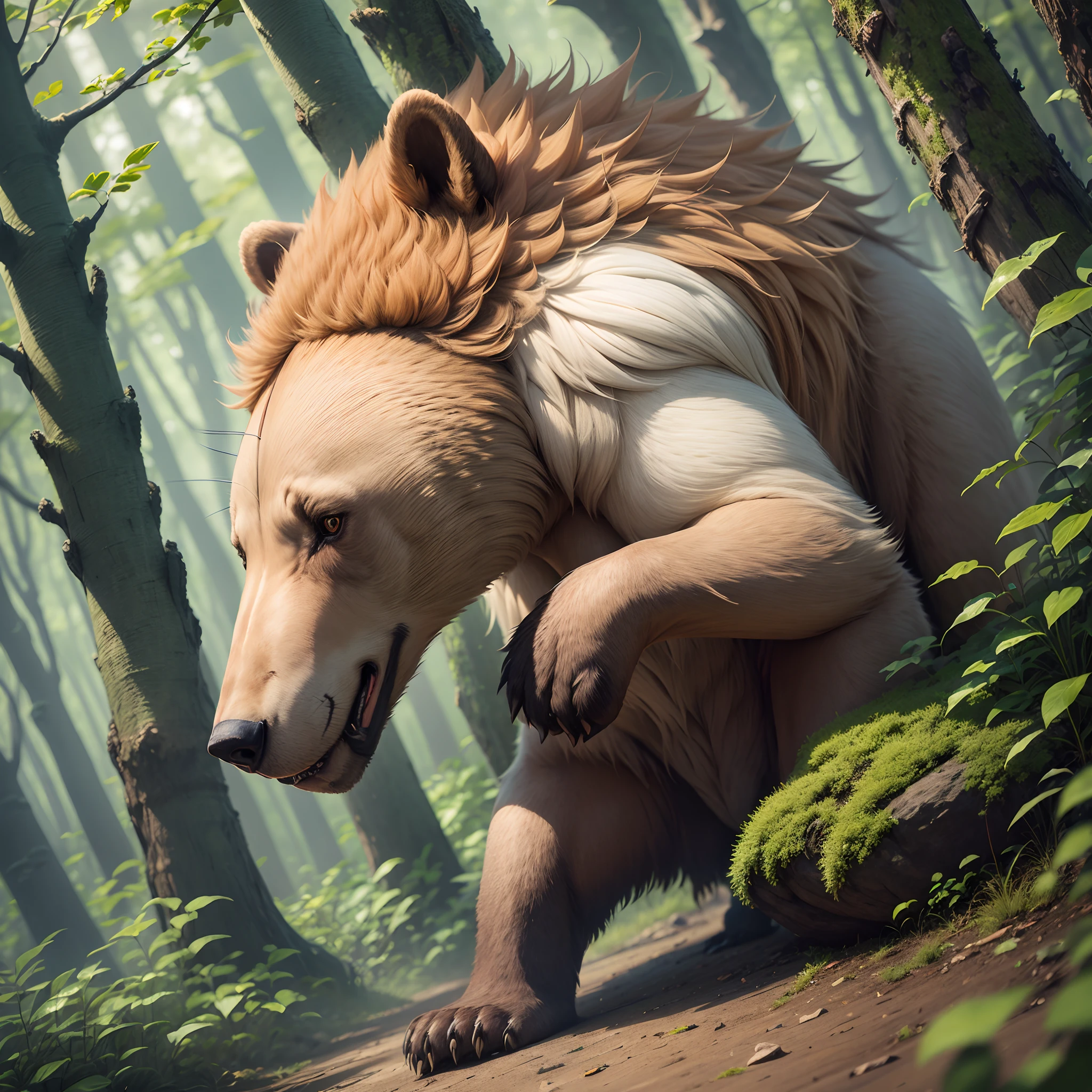 Abstract roaring bear, full color, foggy forest, full HD, 3D, 4K, ultra realistic, ultra detailed, hyper realism, hyper perfectionist, ultra magnificent, highly extraordinary, rigidly sensational, ultra sublime, hyper exquisite, ultra In-depth, hyper-accurate, highly accurate, very thorough, extremely particularized, rich in uniqueness, hyper-pragmatic, abundant in common sense. --auto --s2