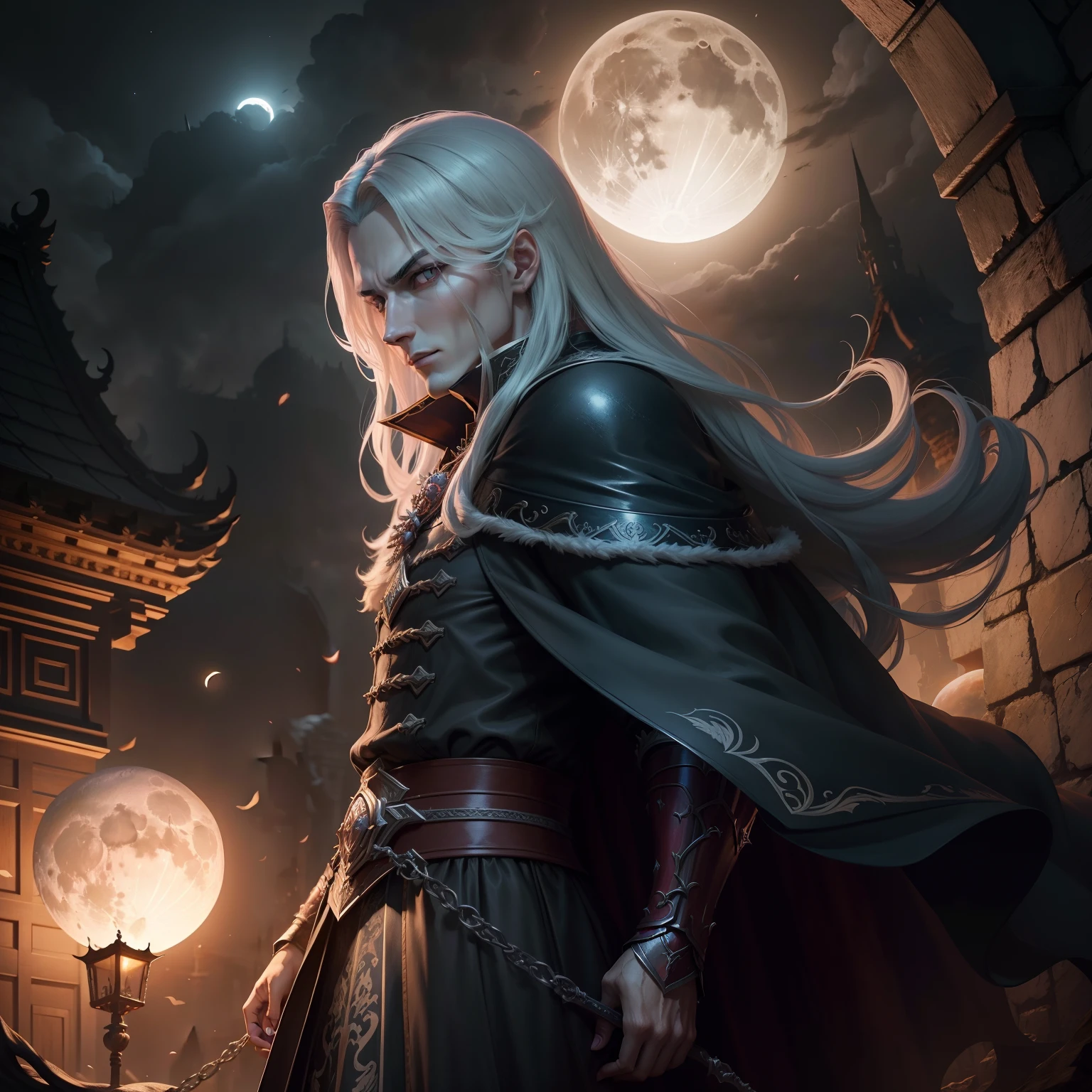 Castlevania Lord of the shadows chinese version hyper realistic super detailed Moon behind