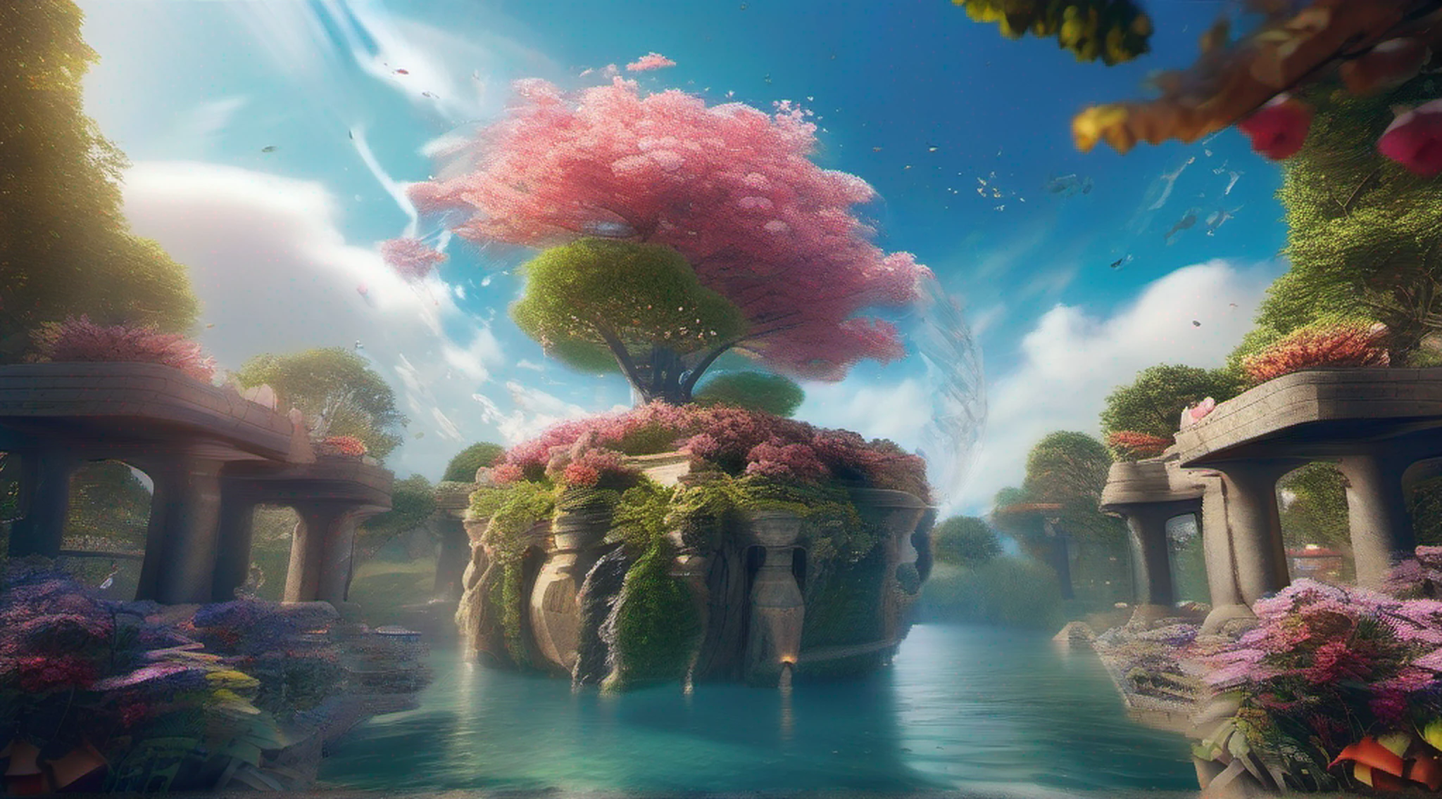ccurate, best quality, masterpiece, UHD, high details, award winning, (Amazing:1.1), (Surrealism), Conceptual art, Verism, cinematic lighting, floating island in the sky, ruins, (((beautiful flower garden))), Horizon, blue sky, paradise scenery, flowers, wind flow, (((fantasy))), frontier, (magnificent space), blurry foreground, bokeh, Hasselblad, lens flare, beautiful high school girl, (17 yr old), ((((full body)))), from behind, bocks open, without looking at me, (((wearing school uniform))), black eyes, black hair, (floating hair), ((8 life size)), detailed hairstyles, detailed bodyline, anatomically correct,
