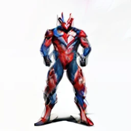 A man in a red and blue suit stands with his hands crossed at the waist, Ultraman, ultra hyper-detailed, full body mascot, full body with costume, standing, Full body suit, lycra costume, ultra mega detailed, fantastic non human character, Men are covered in organic armor, Tokusatsu, complete detailed body, zentai suit, tokusatsu suit vaporwave