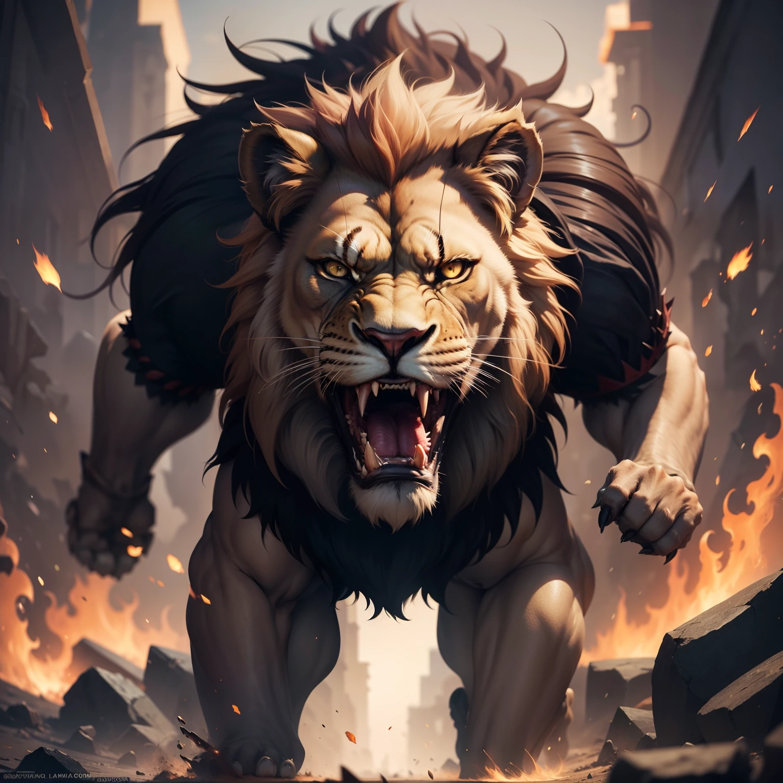 Lion demon Legendary roaring Angry lion