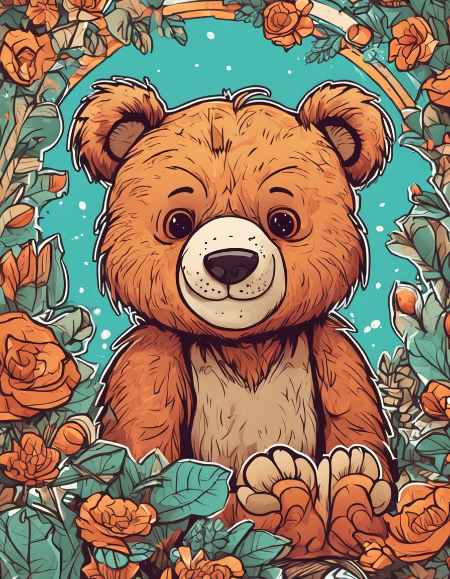 Sticker, a cute bear, white background, sharp edges, illustration