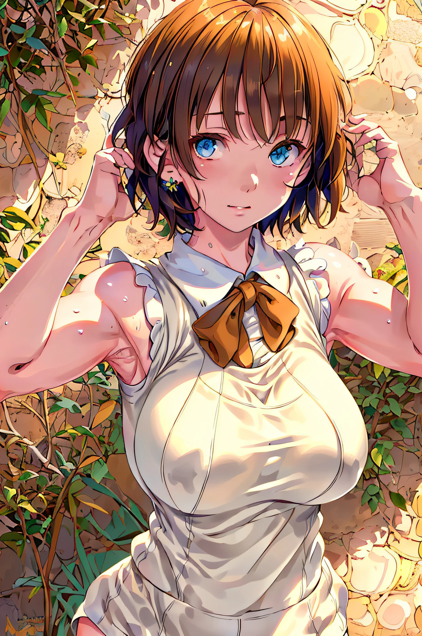 (Ultra Real), (Illustration), (High Definition), (8K), (High Definition), (Best Illustration), (Beautiful Detailed Eyes), (Best Quality), (Ultra Detail), (Master Masterpiece), (Wallpaper), (Detailed Face),Sweaty,Upper Body Up,Armpits,Short Hair,Sleeveless Sweater Alone, Japan persons, Lower breasts, (Camel toe)