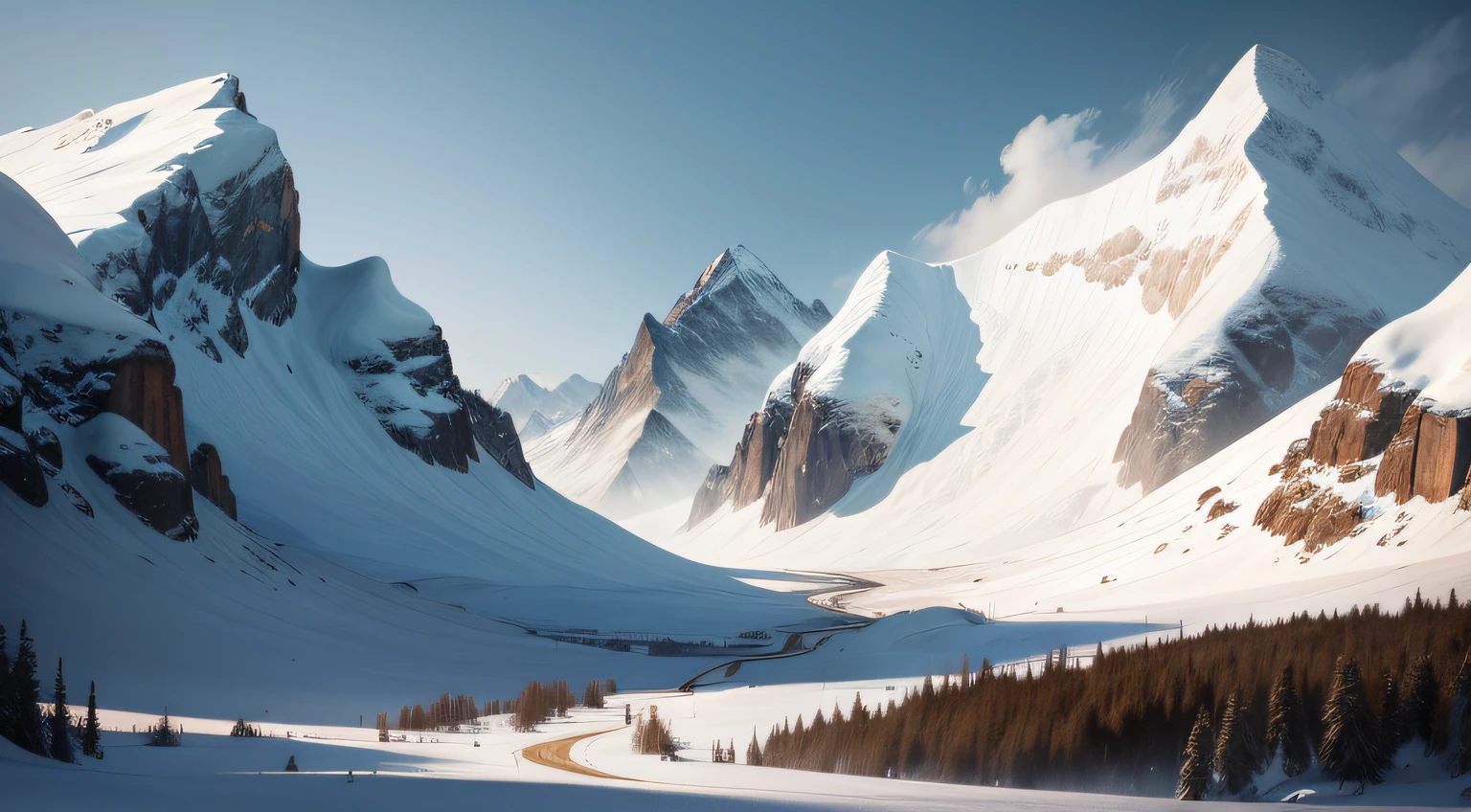 snowy day，Mountains，white backgrounid