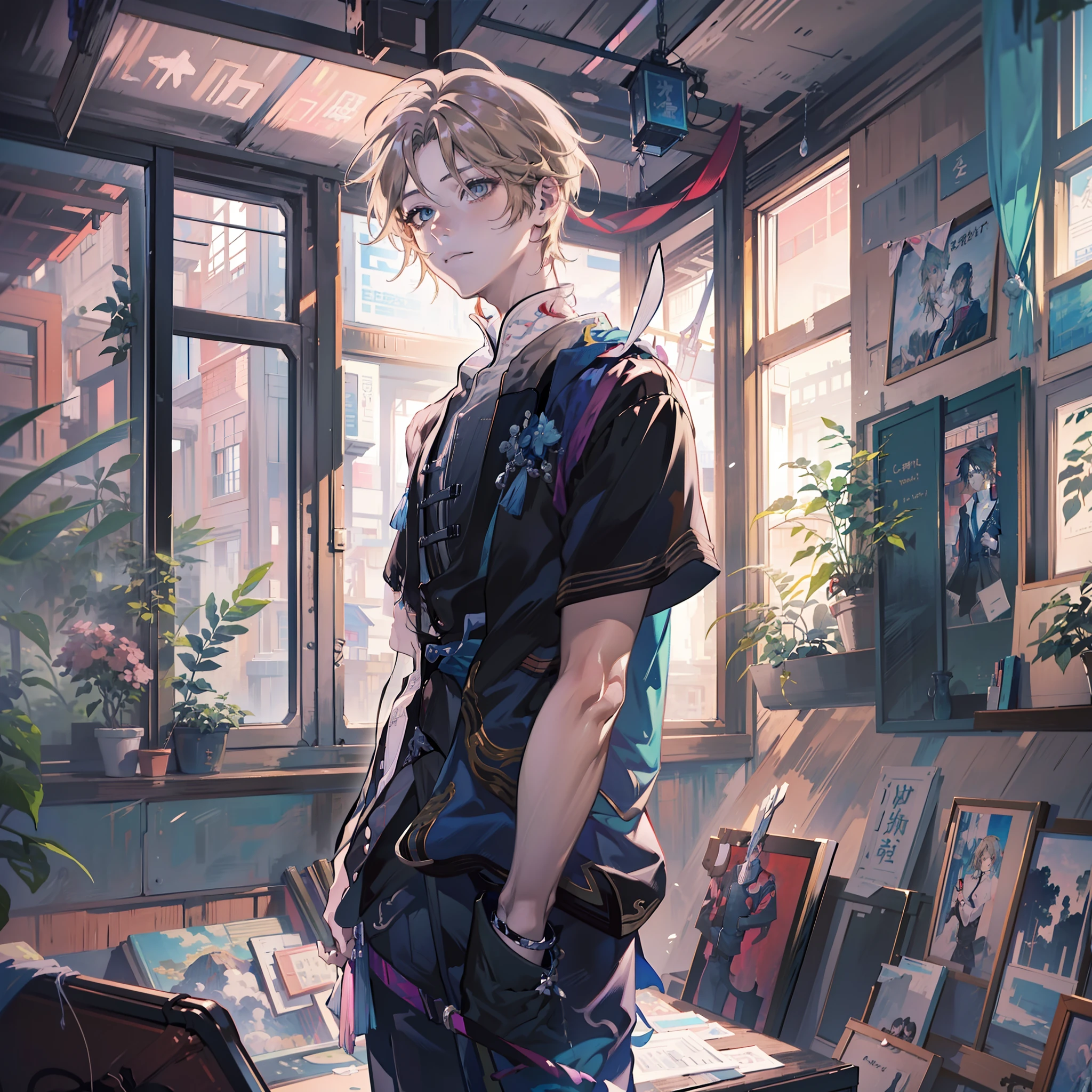 Anime boy standing in front of window in black shirt, young anime man, Anime handsome man, Anime portrait of a handsome man, Tall anime guy with blue eyes, Handsome anime pose, Male anime style, Anime boy, style of anime4 K, High Quality Anime Art Style, anime moe art style, Inspired by Bian Shoumin, Anime style portrait, in an anime style