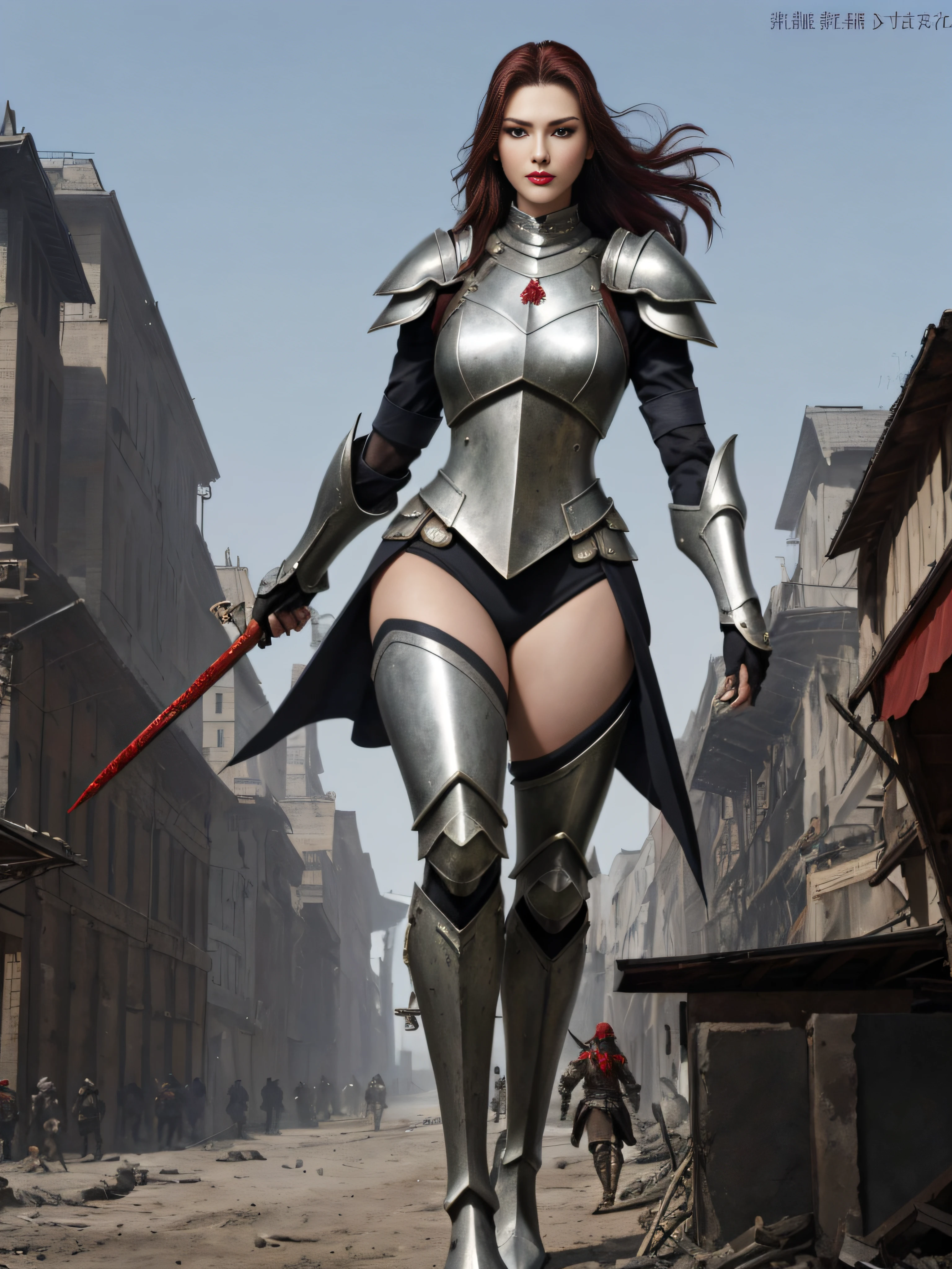 Two stunning female knights with detailed face, flawless features and slender figures vibrant multicolored hair, ample bosoms, huge breasts, detailed erect nipples, standing side by side, wearing sleek leather armor that reveals their toned midriffs, cleavage, and thighs, sexy stockings, (no panties:1.5), detailed vagina, (pussy juice:1.2). They stride confidently in high heels and don gloves, wielding a variety of weapons including swords, maces, axes, and shields. The scene exudes a sense of fantasy and takes place in an unpredictable location (NFSW).
