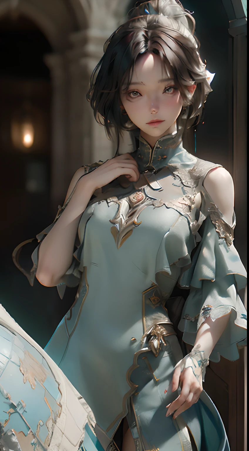 ((best qualtiy)), ((tmasterpiece)), (the detail:1.4), 3D, A beautiful fantasy illustration style female figure,HDR(HighDynamicRange),Ray traching,NVIDIA RTX,Super-Resolution,Unreal 5,Subsurface scattering、PBR Texture、post-proces、Anisotropy Filtering、depth of fields、maximum definition and sharpness、Many-Layer Textures、Albedo e mapas Speculares、Surface Coloring、Accurate simulation of light-material interactions、perfectly proportions、Octane Render、Two-colored light、largeaperture、Low ISO、White balance、the rule of thirds、8K RAW、