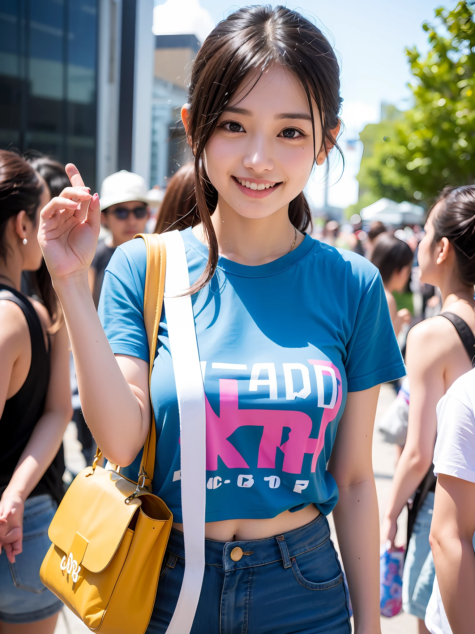 (8k, highest quality, ultra detailed:1.37), (Eriko), 18yo, (a stylish Japanese college girl), showcases her unique fashion sense in the vibrant streets of Harajuku. She rocks a colorful and eclectic outfit, combining different patterns, textures, and accessories. The high-resolution image captures ultra-detailed realism, emphasizing Eriko's captivating eyes, flawless complexion, and confident expression. The vibrant and bustling Harajuku atmosphere serves as a backdrop, highlighting Eriko's bold and playful style.