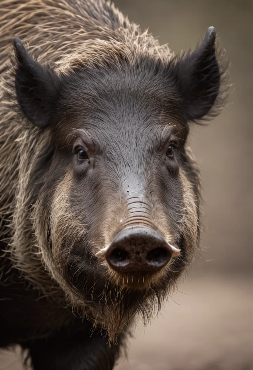 A huge wild boar,Dark style,huge tusks,Huge body contrast