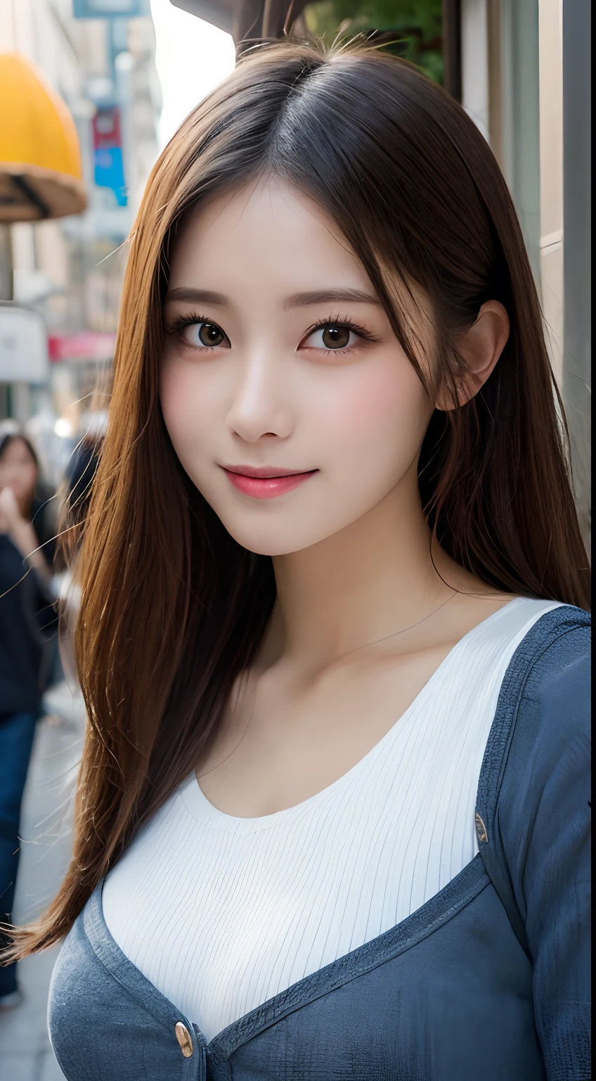masutepiece, Best Quality, Illustration, Ultra-detailed, finely detail, hight resolution, 8K Wallpaper, Perfect dynamic composition, Beautiful detailed eyes, doress,Medium Hair, Big breasts, Natural Color Lip, Random and sexy poses,Smile,Aoyama Street Walk、20 years girl