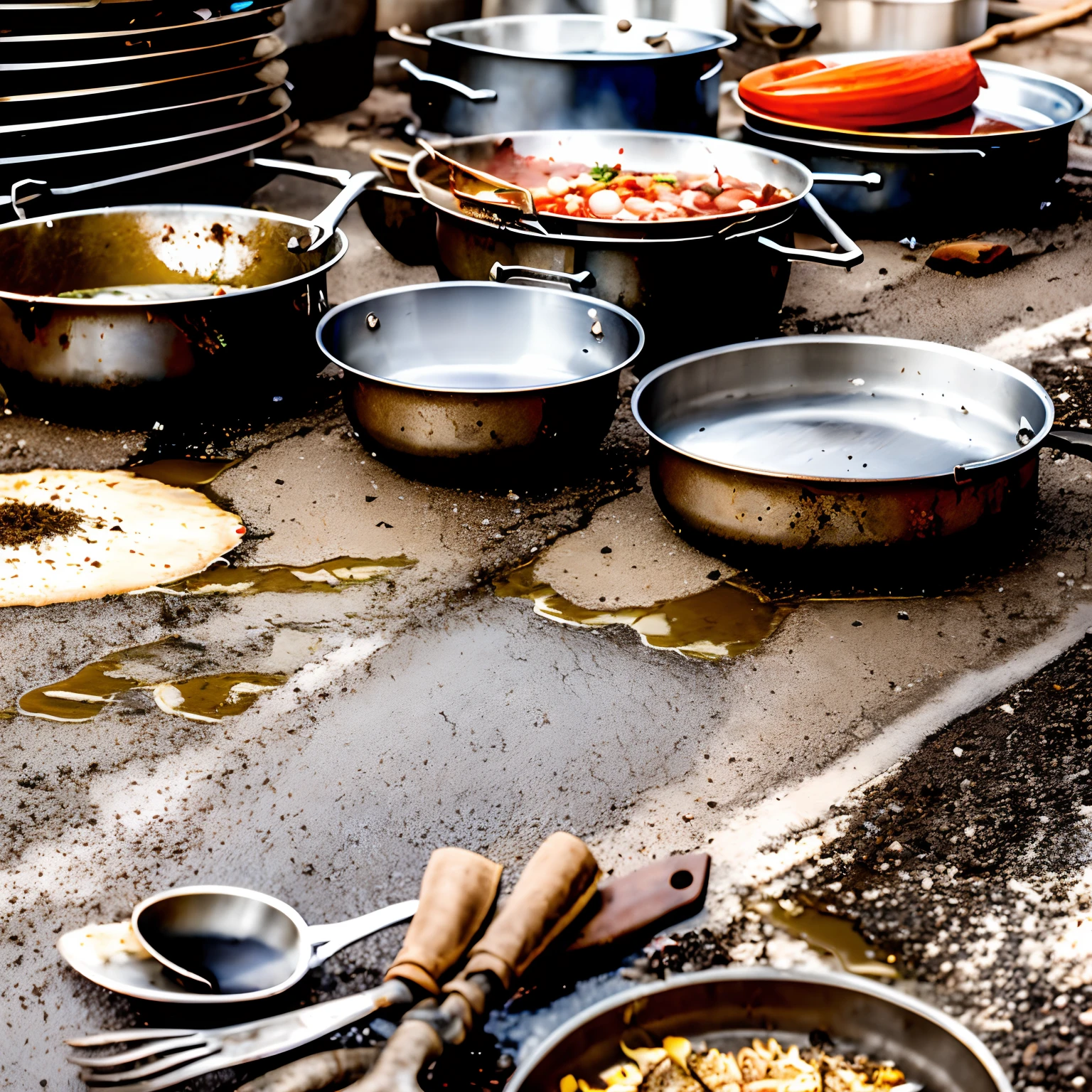 Dirty road、Cracked roads、rubbish、Cooking utensils、Split tray、