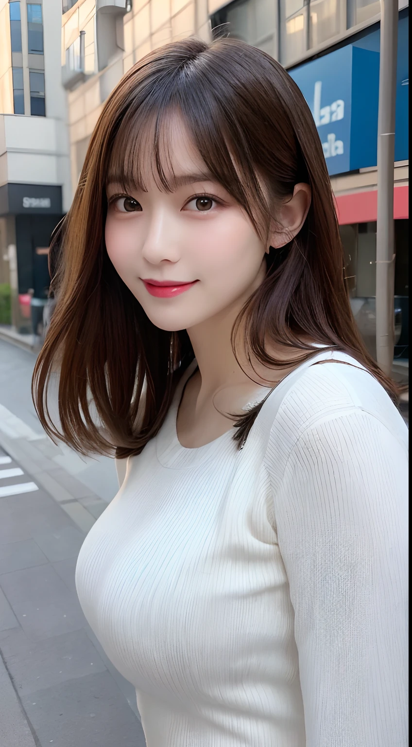 masutepiece, Best Quality, Illustration, Ultra-detailed, finely detail, hight resolution, 8K Wallpaper, Perfect dynamic composition, Beautiful detailed eyes, doress,Medium Hair, Big breasts, Natural Color Lip, Random and sexy poses,Smile,Aoyama Street Walk、20 years girl