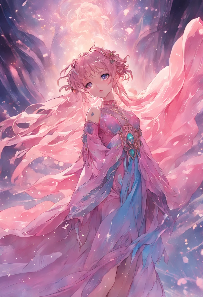 A girl in a pink dress is standing in the snow - SeaArt AI