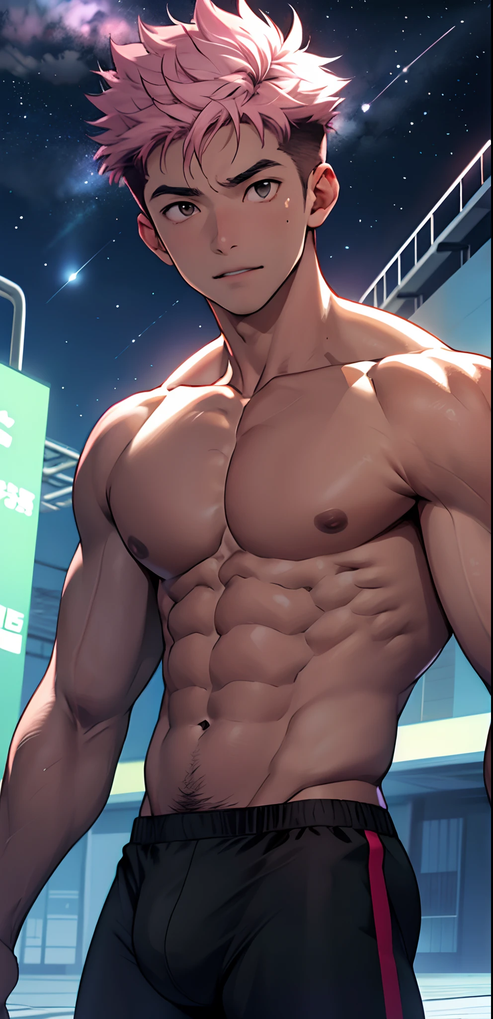 (masterpiece, best quality),Soar among the stars,afloat,Pink briefs,Lie on the mat,Upper body only,Male children,nakeness,A young boy with,younge boy,Kid's face,Cold,infancy,Young age,Short round face,Flat chin,infancy,(Kid's face),Pink belly hair,Pink chest hair,Pink pubic hair,Young age,Flat chin,Fine face in detail,White men's briefs,musculous,pink short hair,Bright Hair,White eyes,Keep your eyes wide open,nakeness,White briefs,White briefs,Pectoralis abdominal muscles,Strong and well-developed muscles,bright,Bright and vivid colors,(depth of fields:1.2),Positive audience,looking at viewert,the night