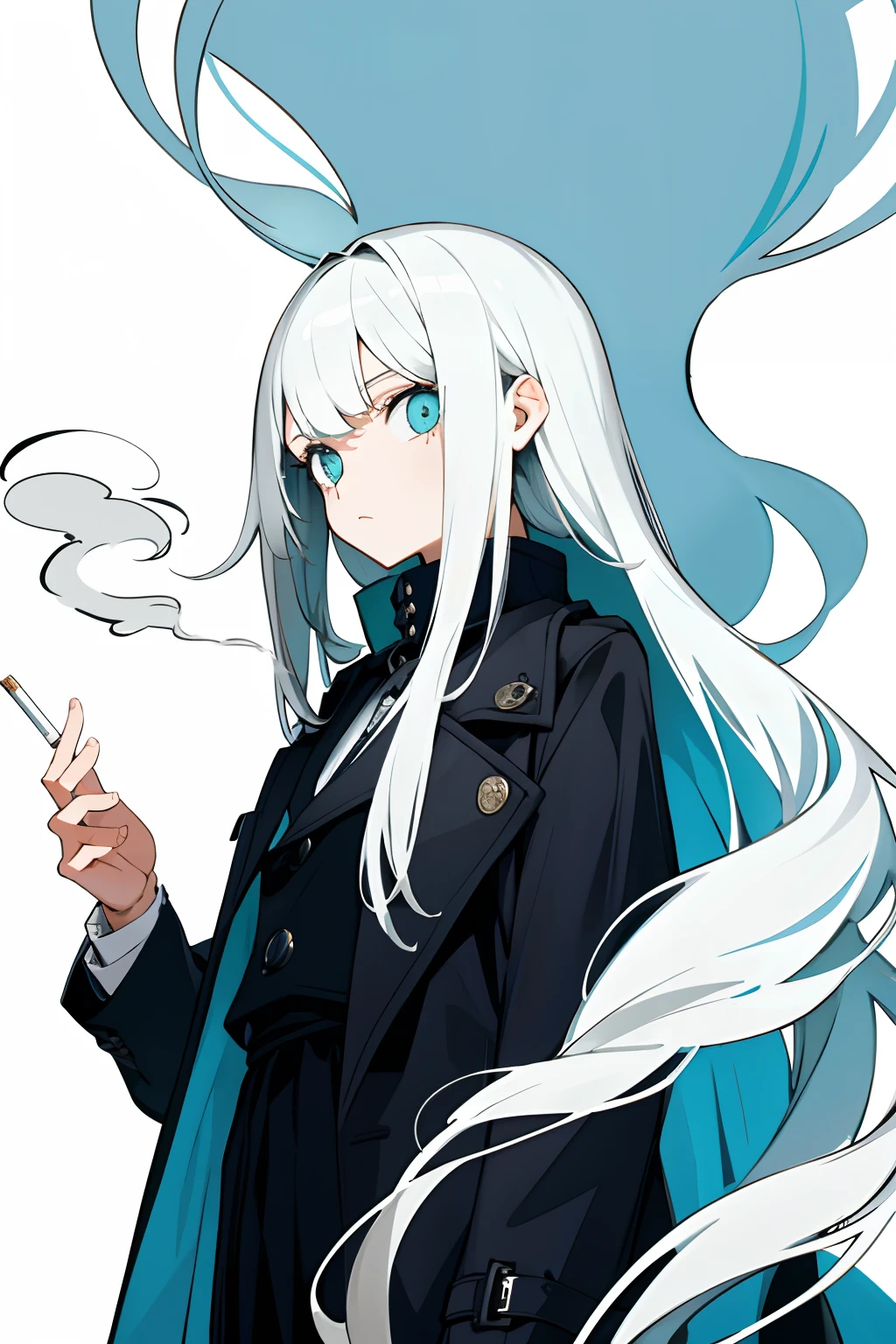 (tmasterpiece,best qualtiy) Medium Shot Shot, A detailed, 1girll, coat large, cigarettes, dead eyes, Chilling, earnestly,cabelos preto e longos