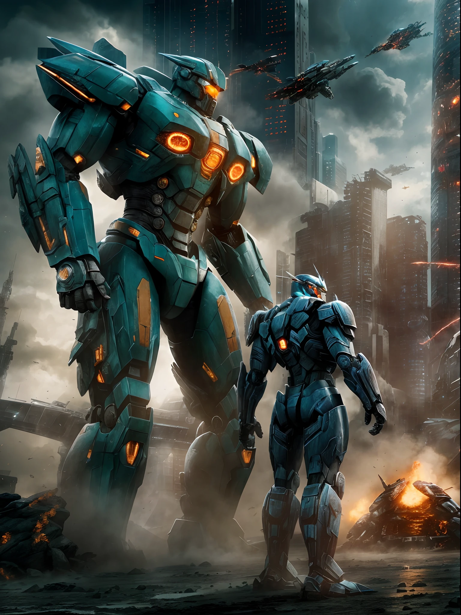 "Pacific rim: epic clash of colossal monsters and advanced mechas with breathtaking visual effects, intense battles, mind-blowing CGI, explosive action sequences, immersive world-building, thrilling oceanic backdrop, futuristic technology, mighty Jaegers, towering Kaijus, massive destruction, heroic pilots, adrenaline-pumping fights, apocalyptic showdown, cinematic masterpiece."
