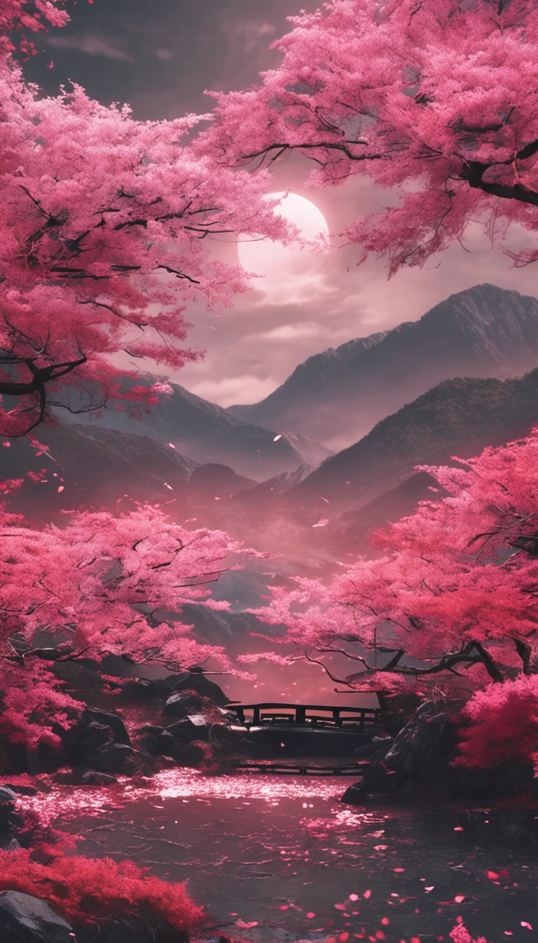 Danfeng Eyes,bushido,The upper part of the body,Black coiled hair,Simple hairpins,Cold eyes,solo person,orthofacial,frontage,Peach blossom background,Highly saturated colors,Hyper Real,8K high-definition,holding a longsword,Absolutely beautiful,high light,plethora of colors