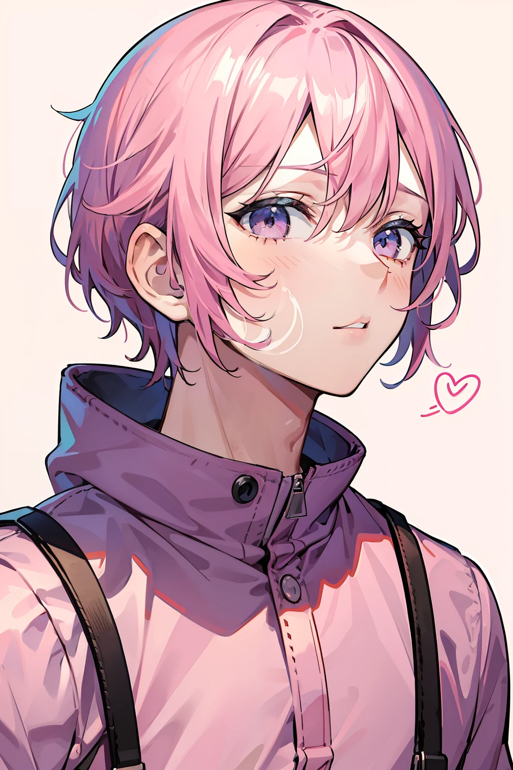 Boy with pink hair,tmasterpiece,Handsome face,Clear facial features,Pink outfit,Concise background
